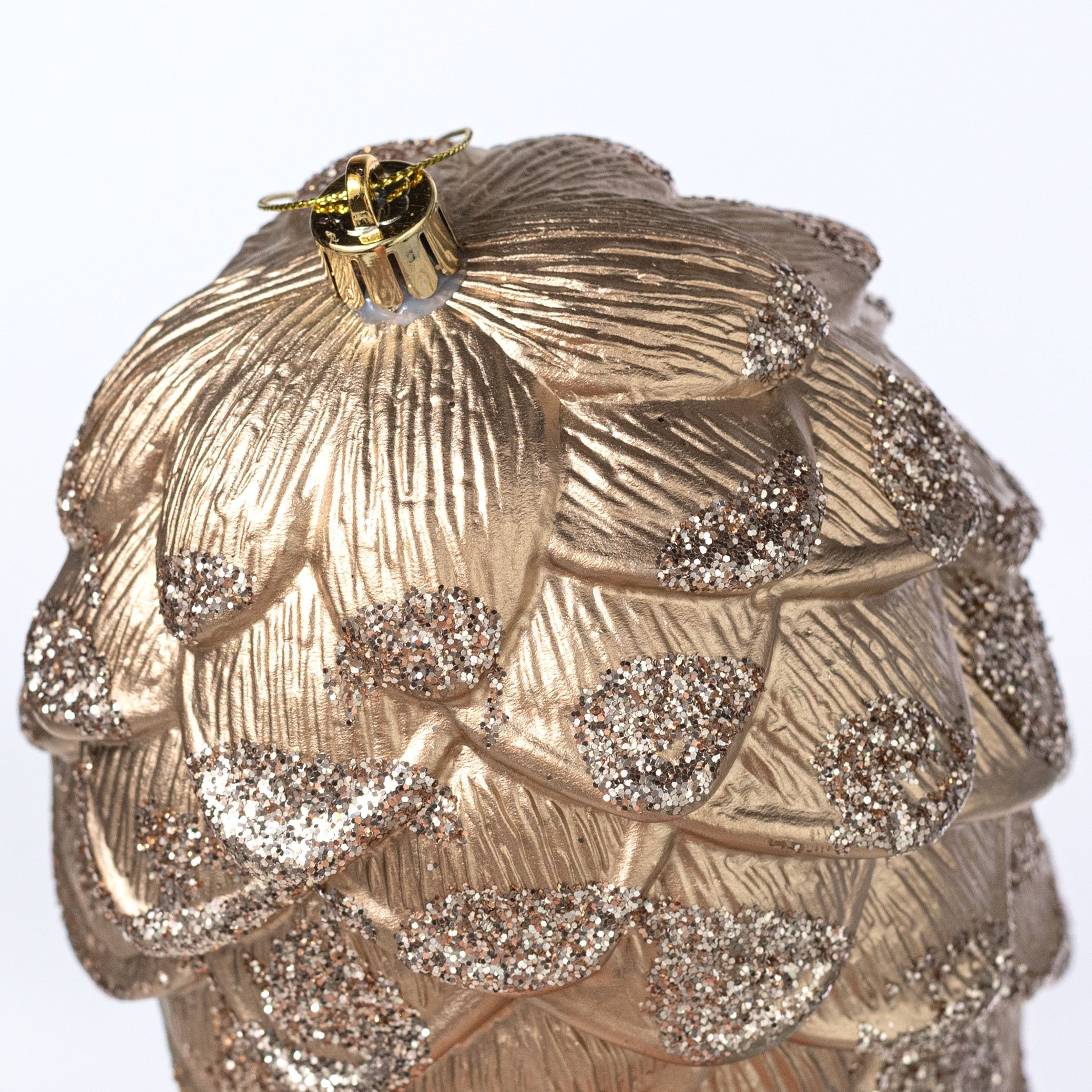 9" Glittered Metallic Pinecone Ornament: Champagne Gold detail photo 3