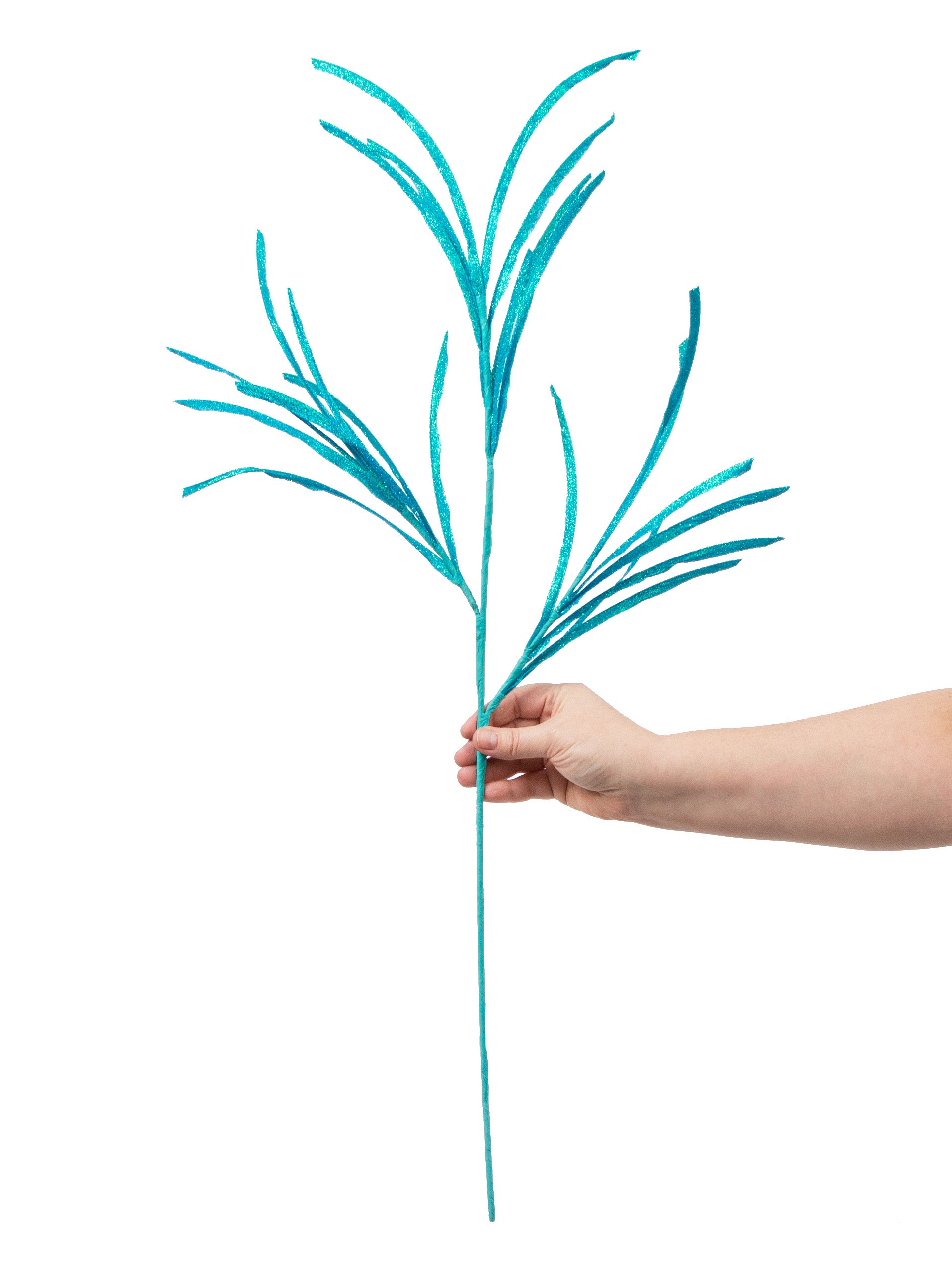 31" Glittered Paper Grass Spray: Bright Blue detail photo 3