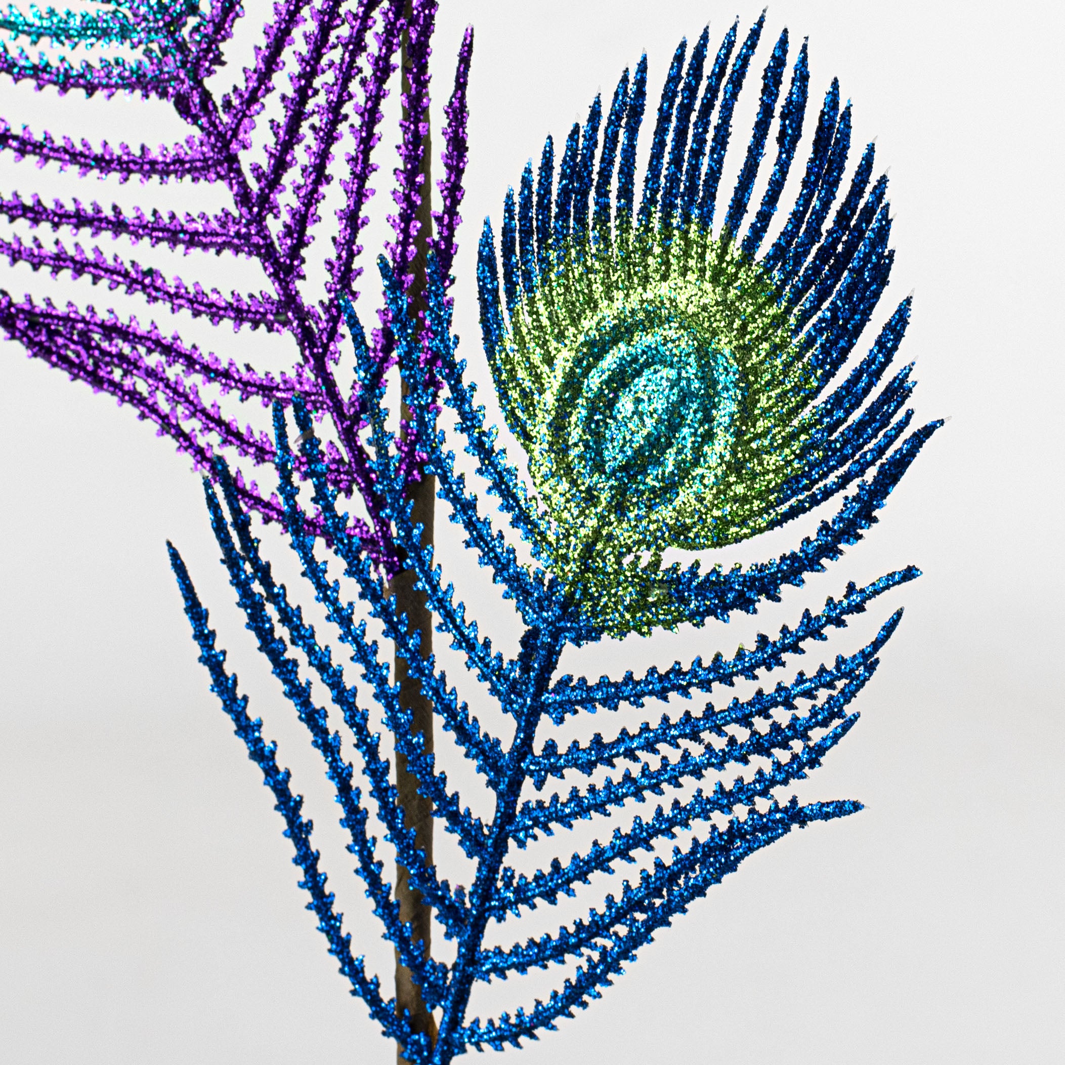 25" Glittered Peacock Feather Spray Lifestyle Photo