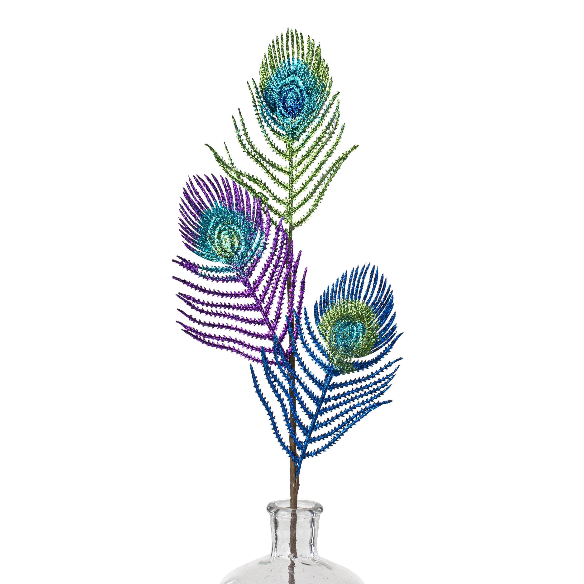 25" Glittered Peacock Feather Spray Item Number: XS7580