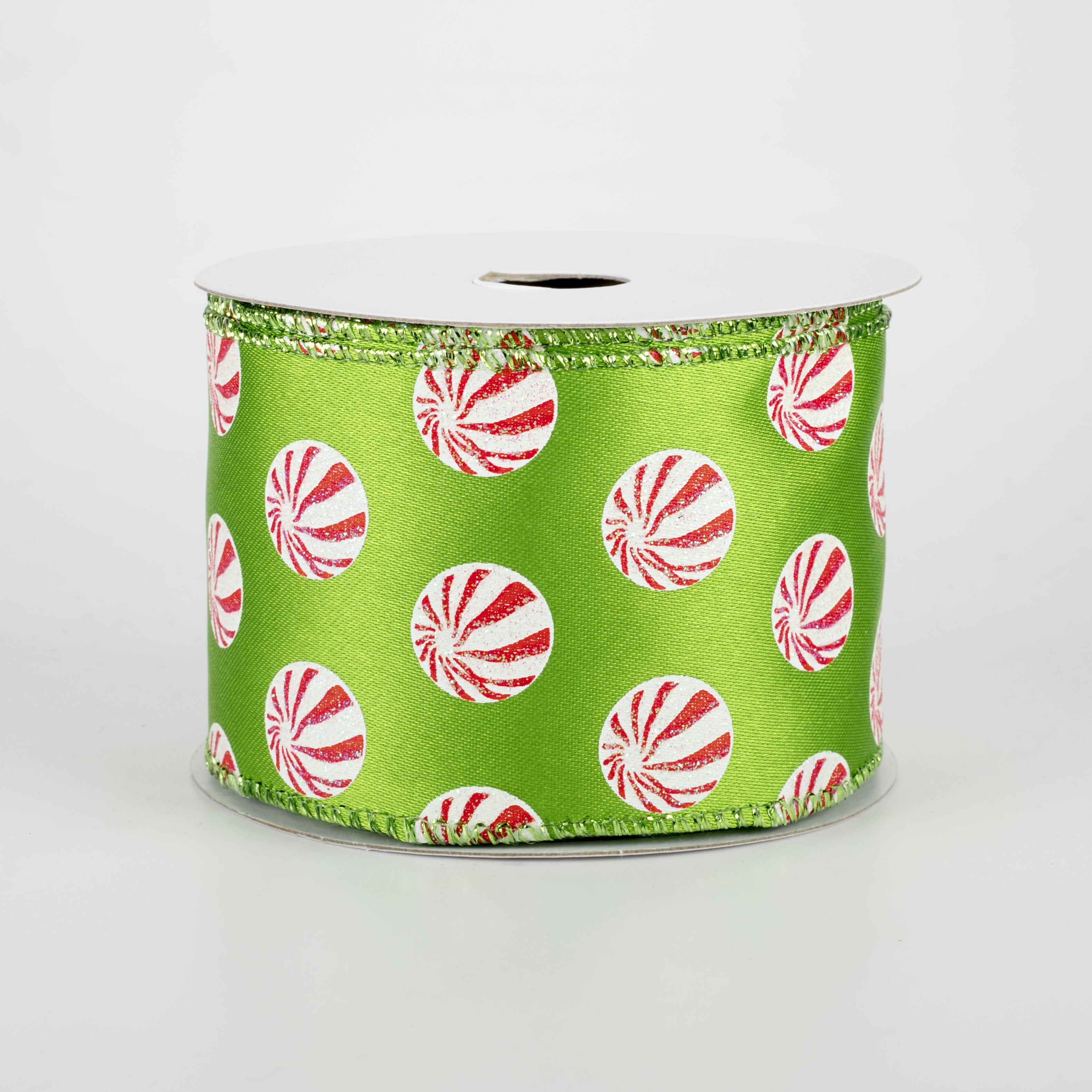 2.5" Glittered Peppermint Ribbon: Lime (10 Yards)