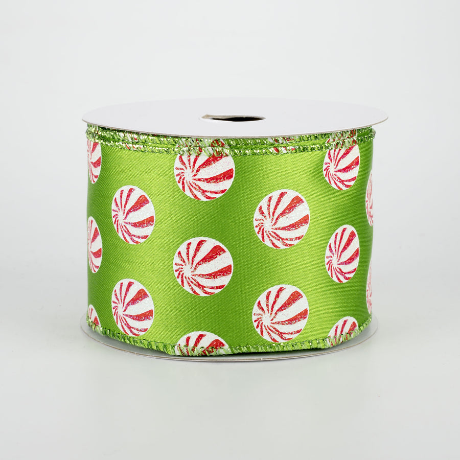 2.5" Glittered Peppermint Ribbon: Lime (10 Yards)