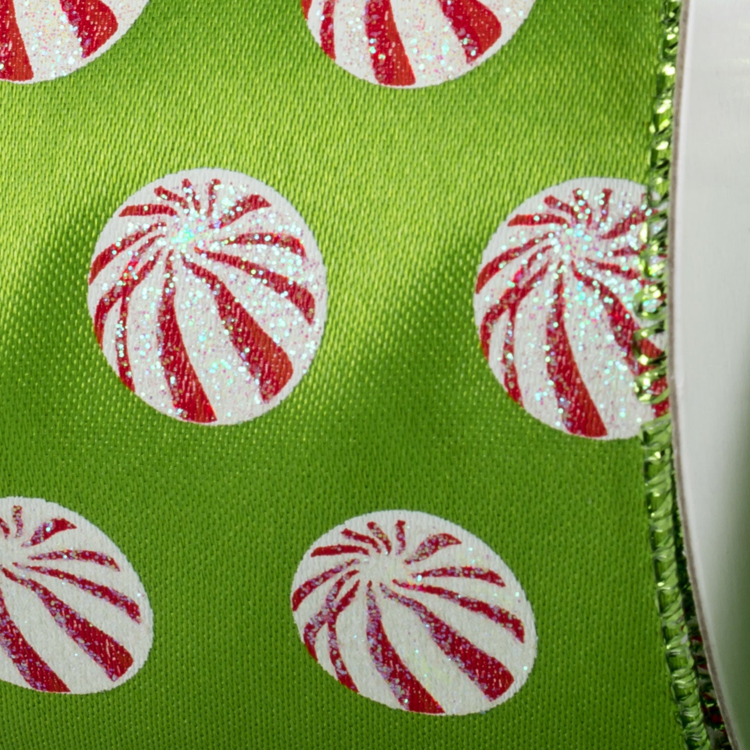 2.5" Glittered Peppermint Ribbon: Lime (10 Yards) detail photo 3