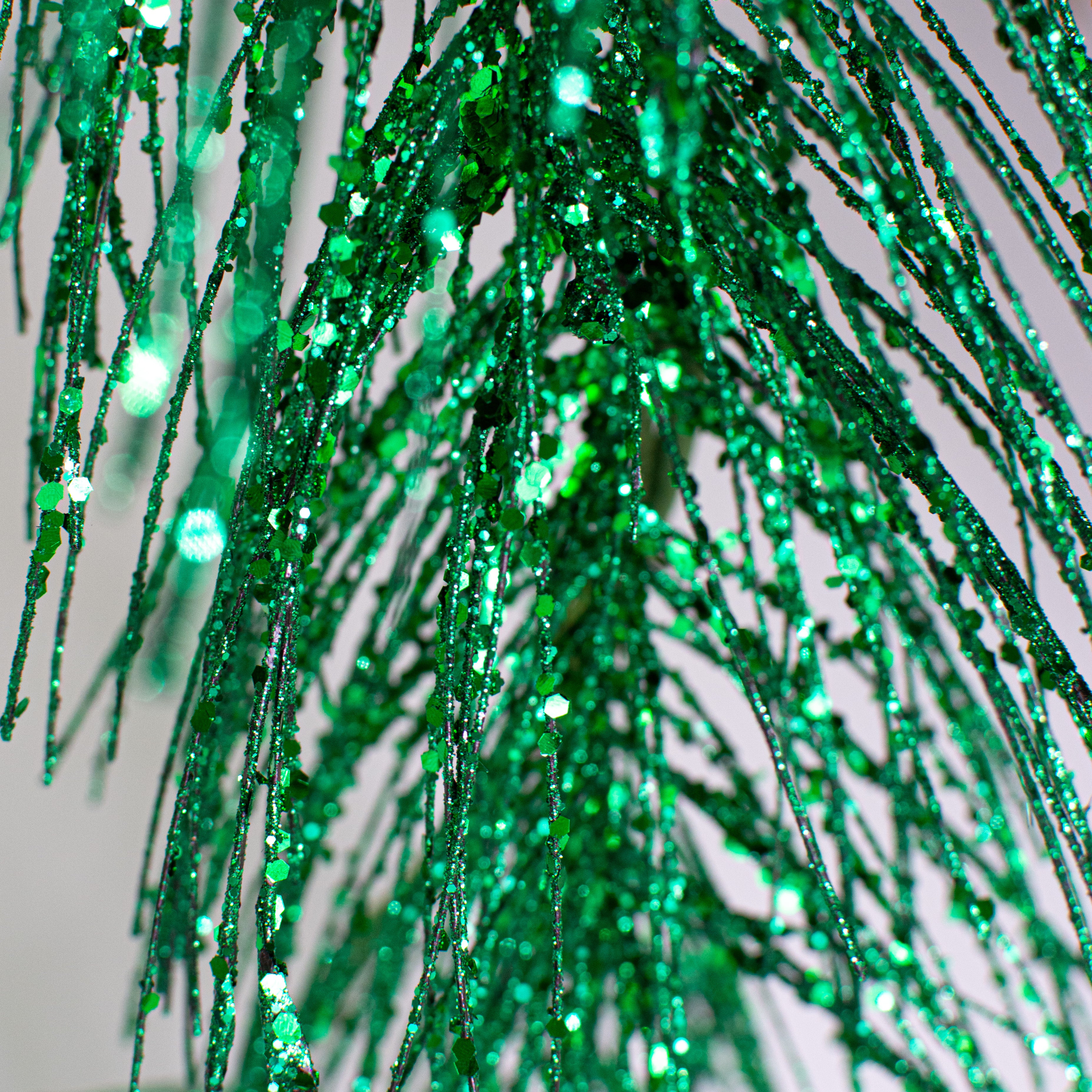 5' Glittered Pine Garland: Emerald Green detail photo 3