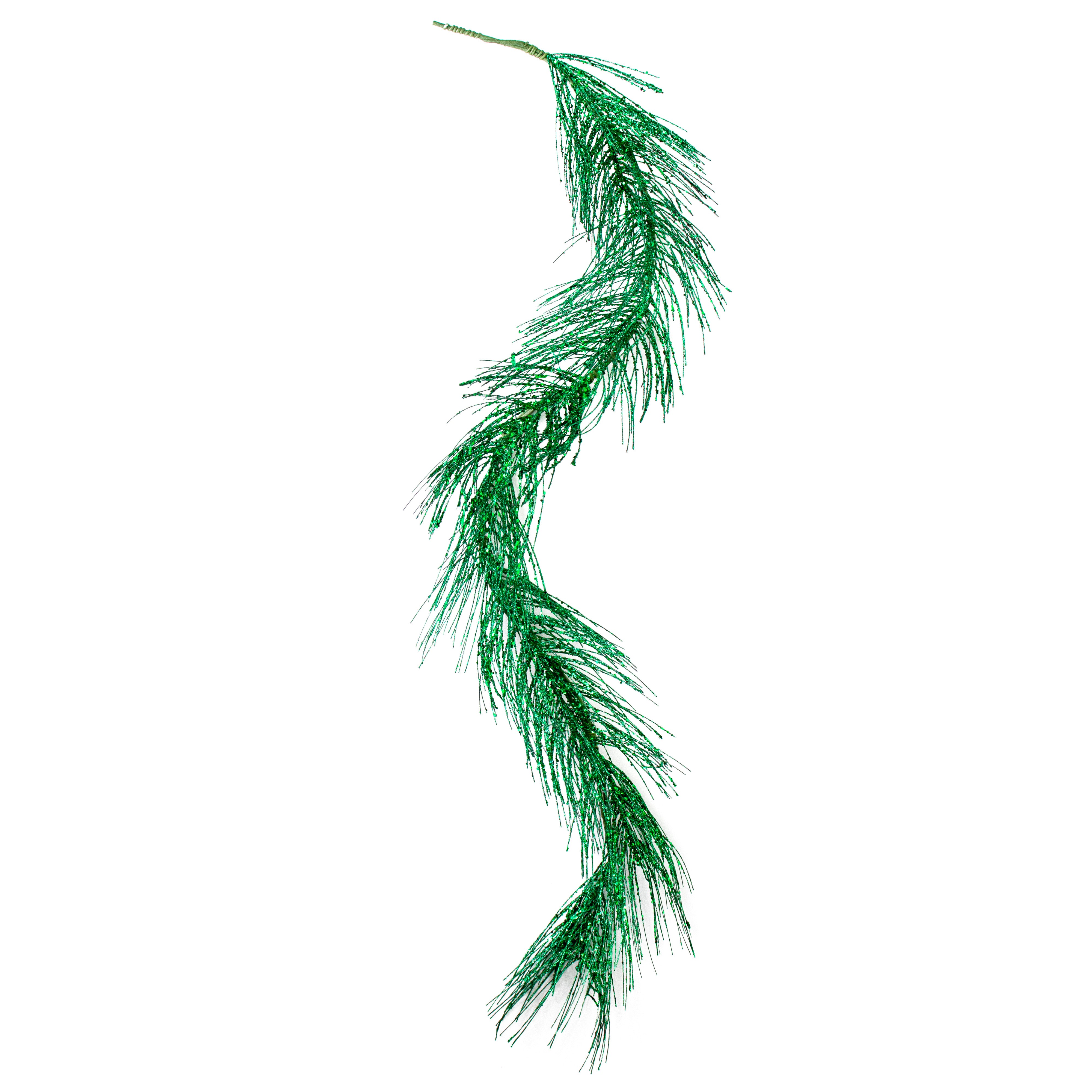 5' Glittered Pine Garland: Emerald Green detail photo 4