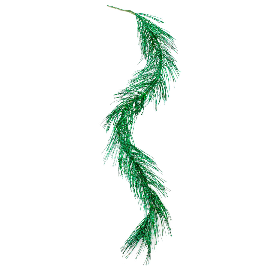 5' Glittered Pine Garland: Emerald Green detail photo 4