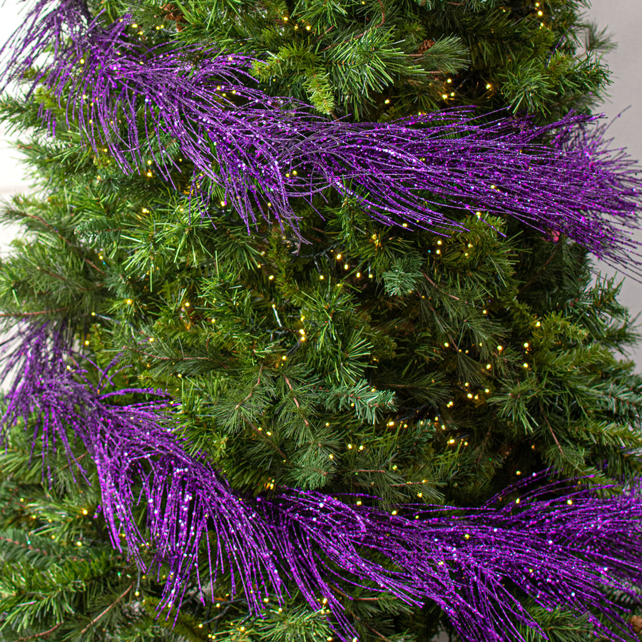 5' Glittered Pine Garland: Purple Lifestyle Photo