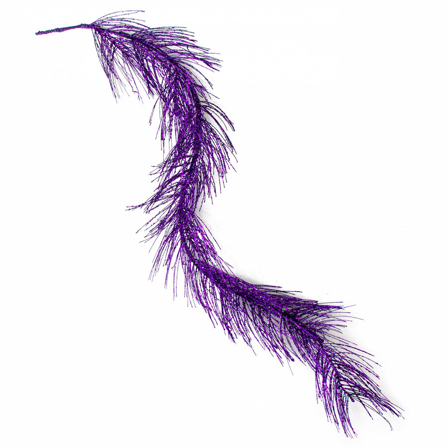 5' Glittered Pine Garland: Purple detail photo 4