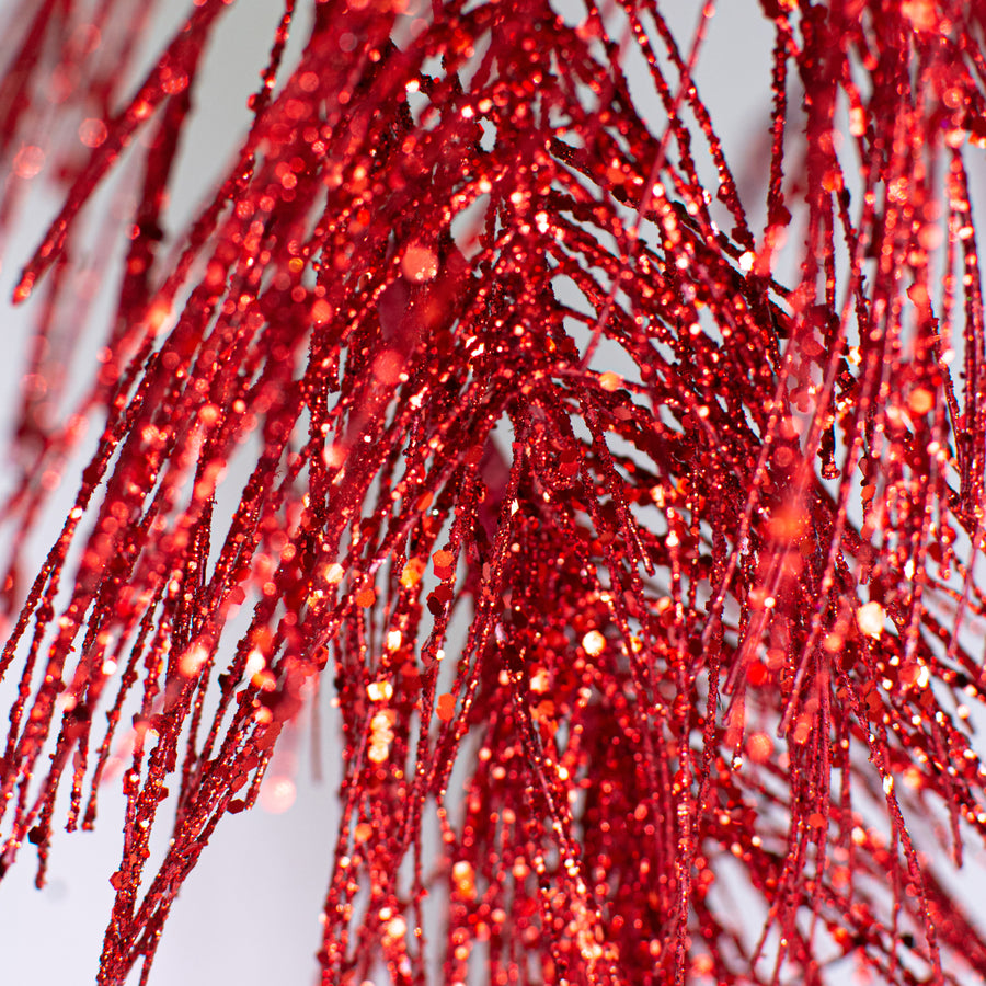 5' Glittered Pine Garland: Red detail photo 3