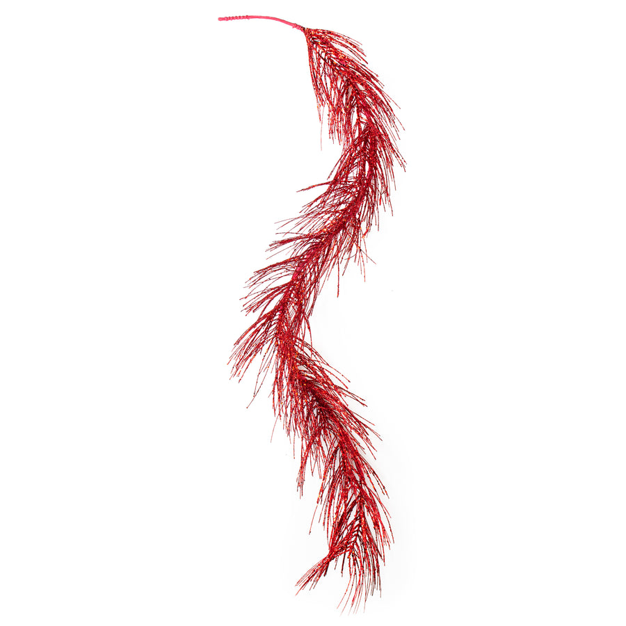 5' Glittered Pine Garland: Red detail photo 4