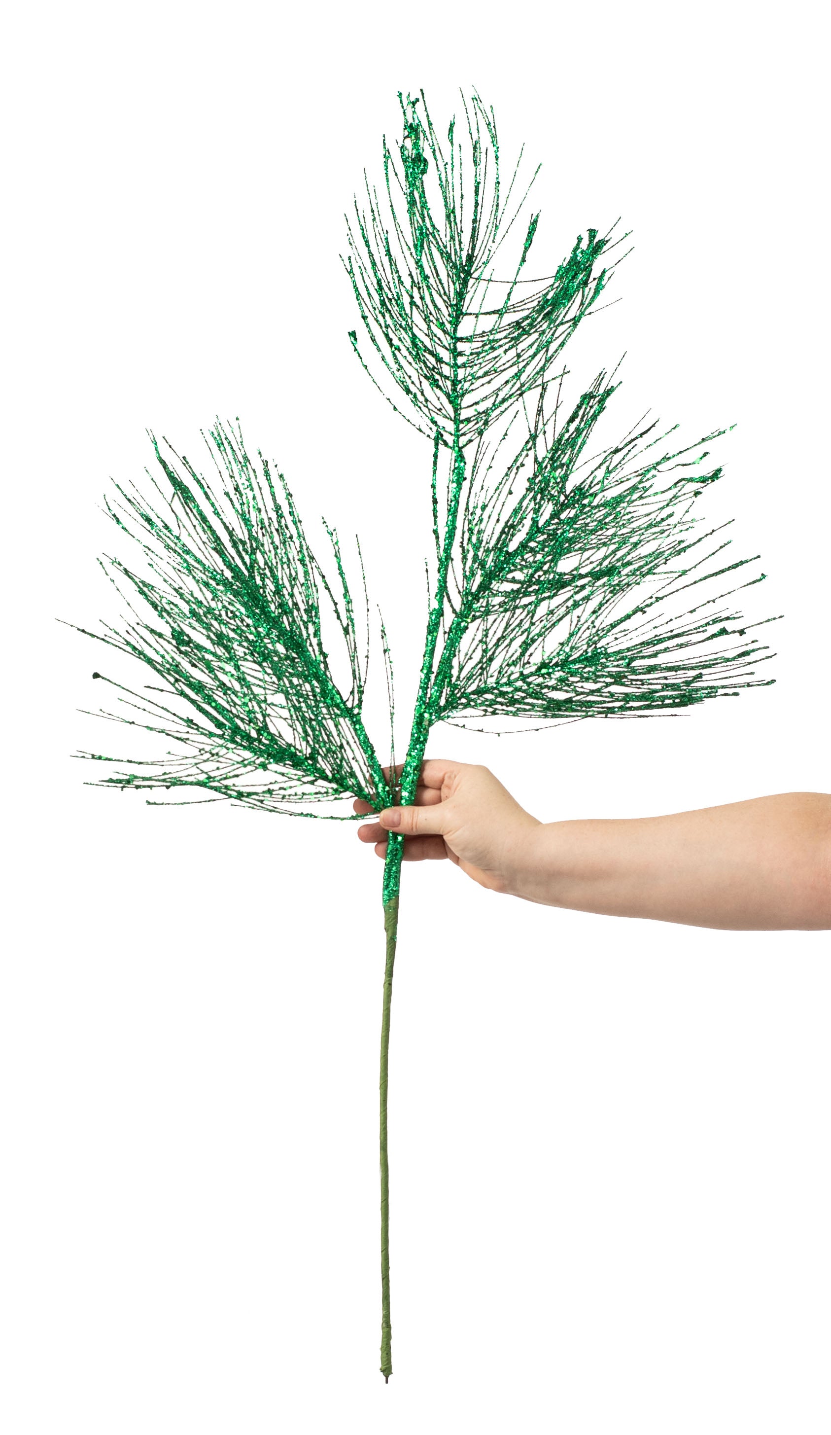 38" Glittered Pine Spray: Emerald Green detail photo 3