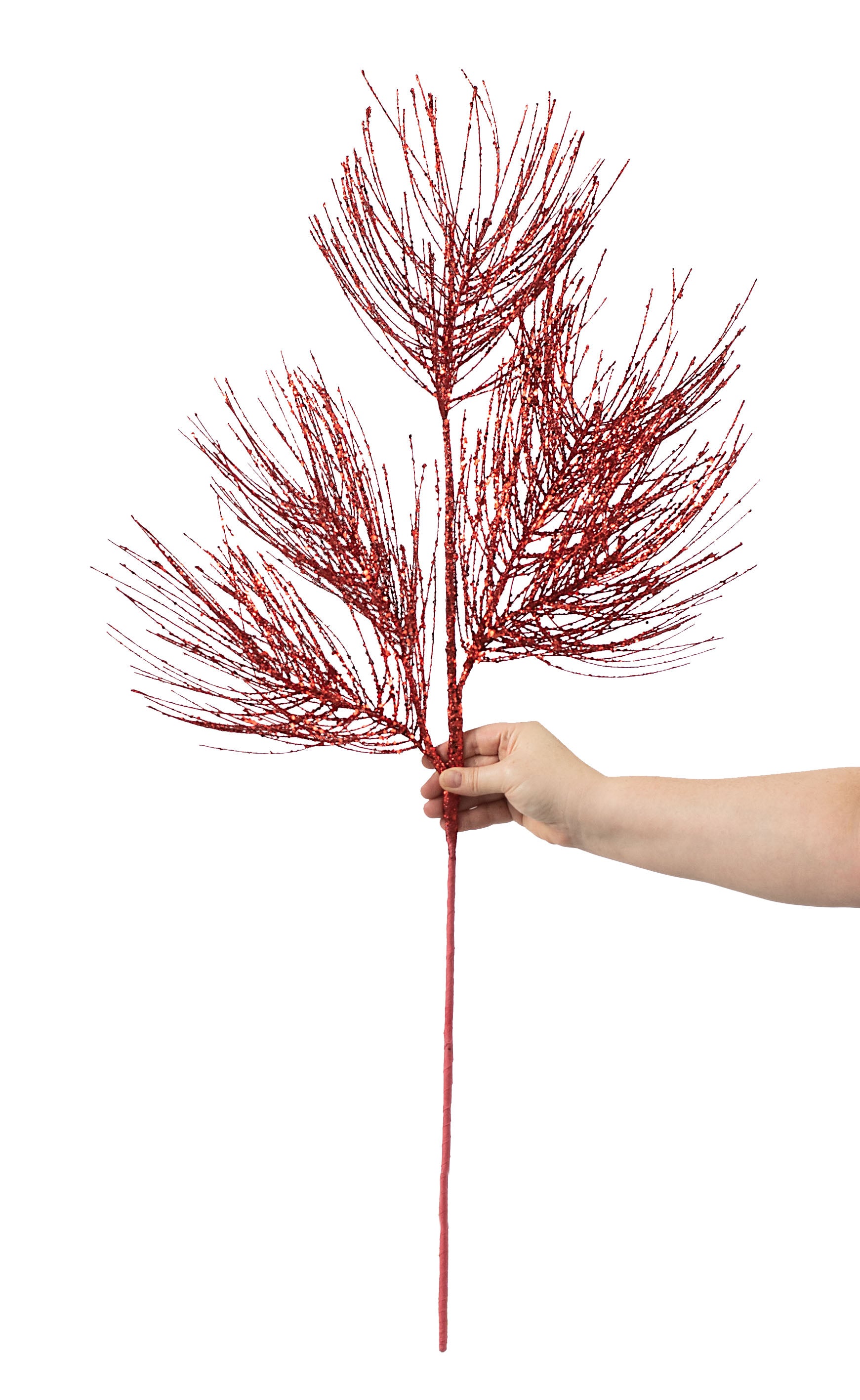 38" Glittered Pine Spray: Red detail photo 3