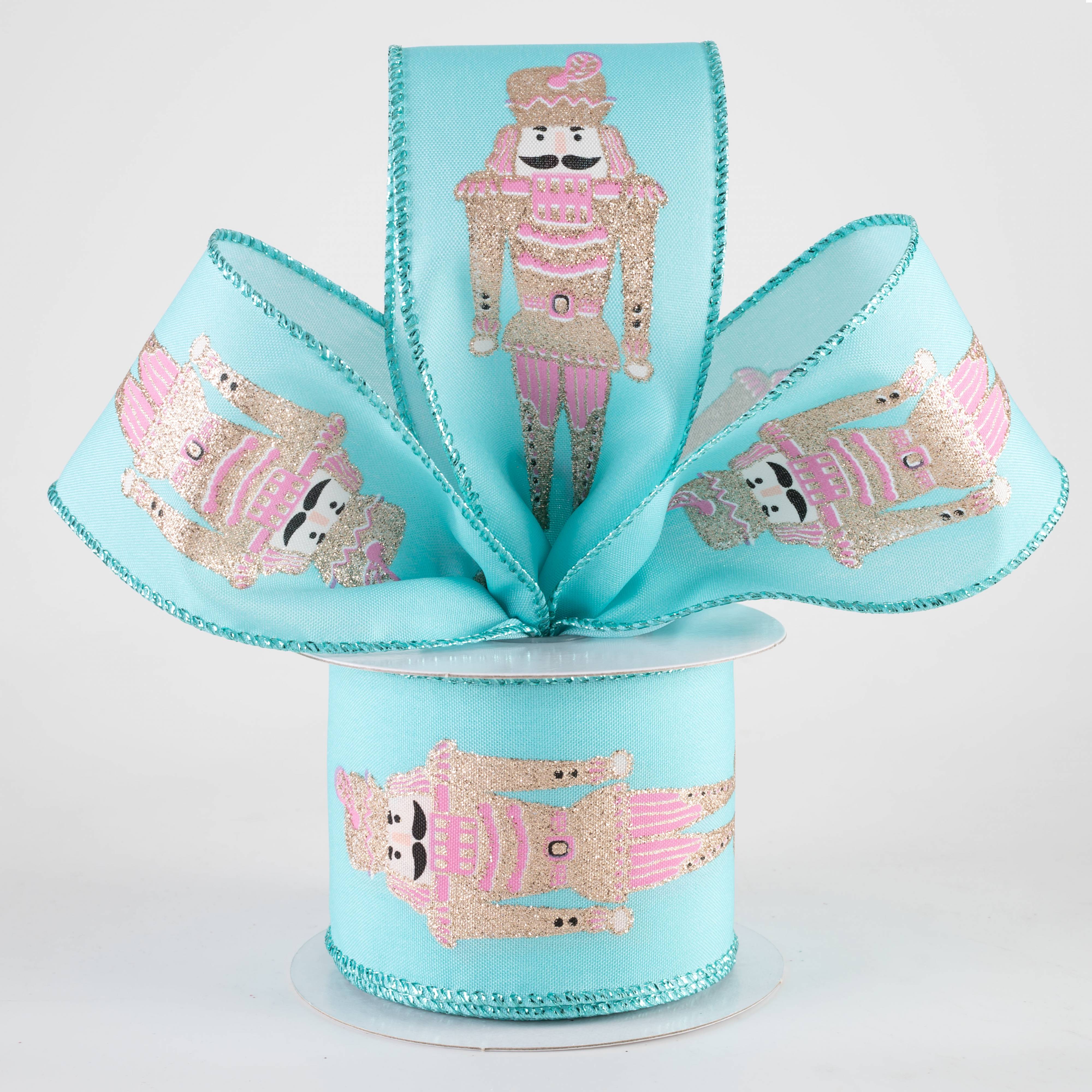 2.5" Glittered Pink Nutcracker Ribbon: Aqua Teal Blue (10 Yards) Lifestyle Photo