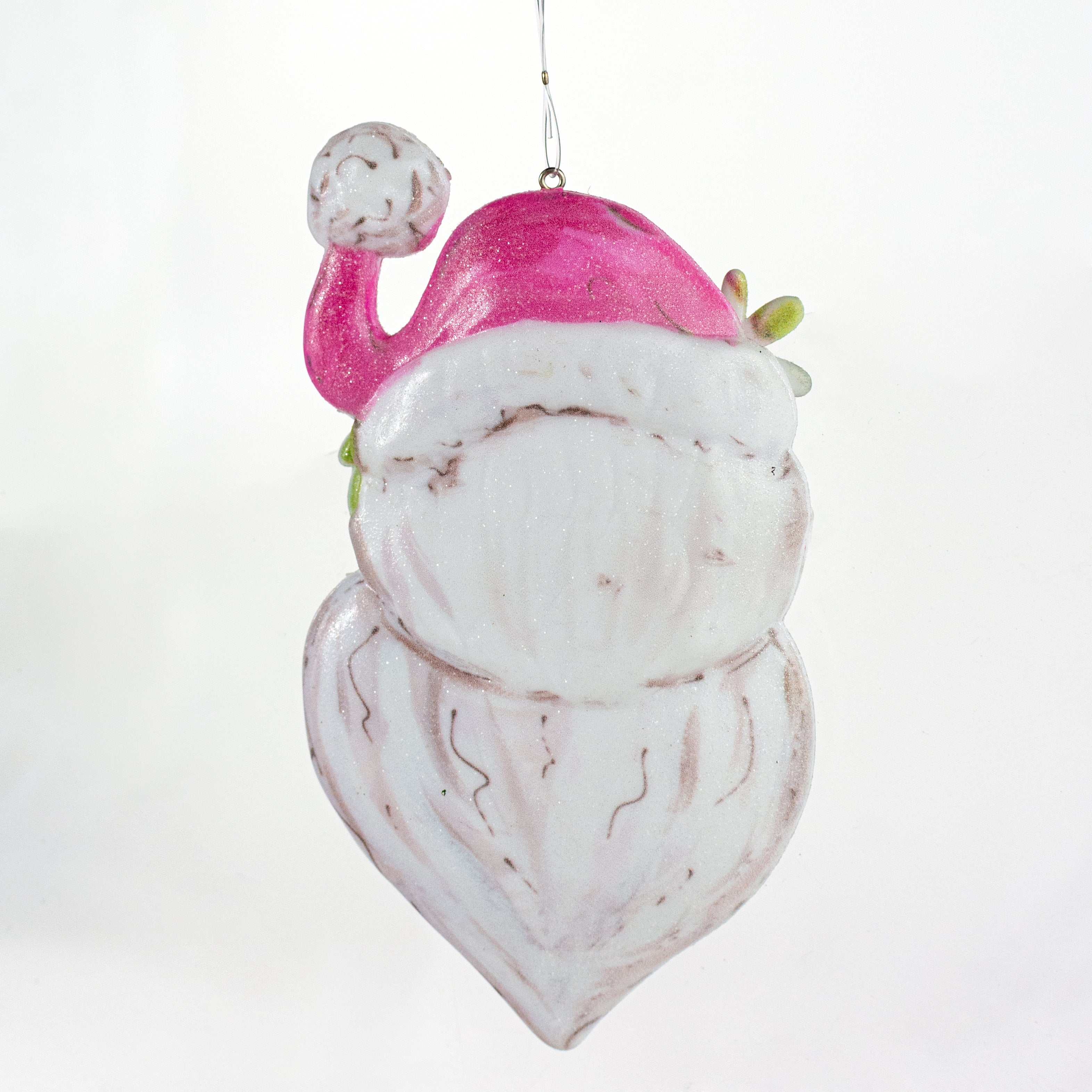 5.5" Glittered Pink Santa Head Ornament detail photo 3