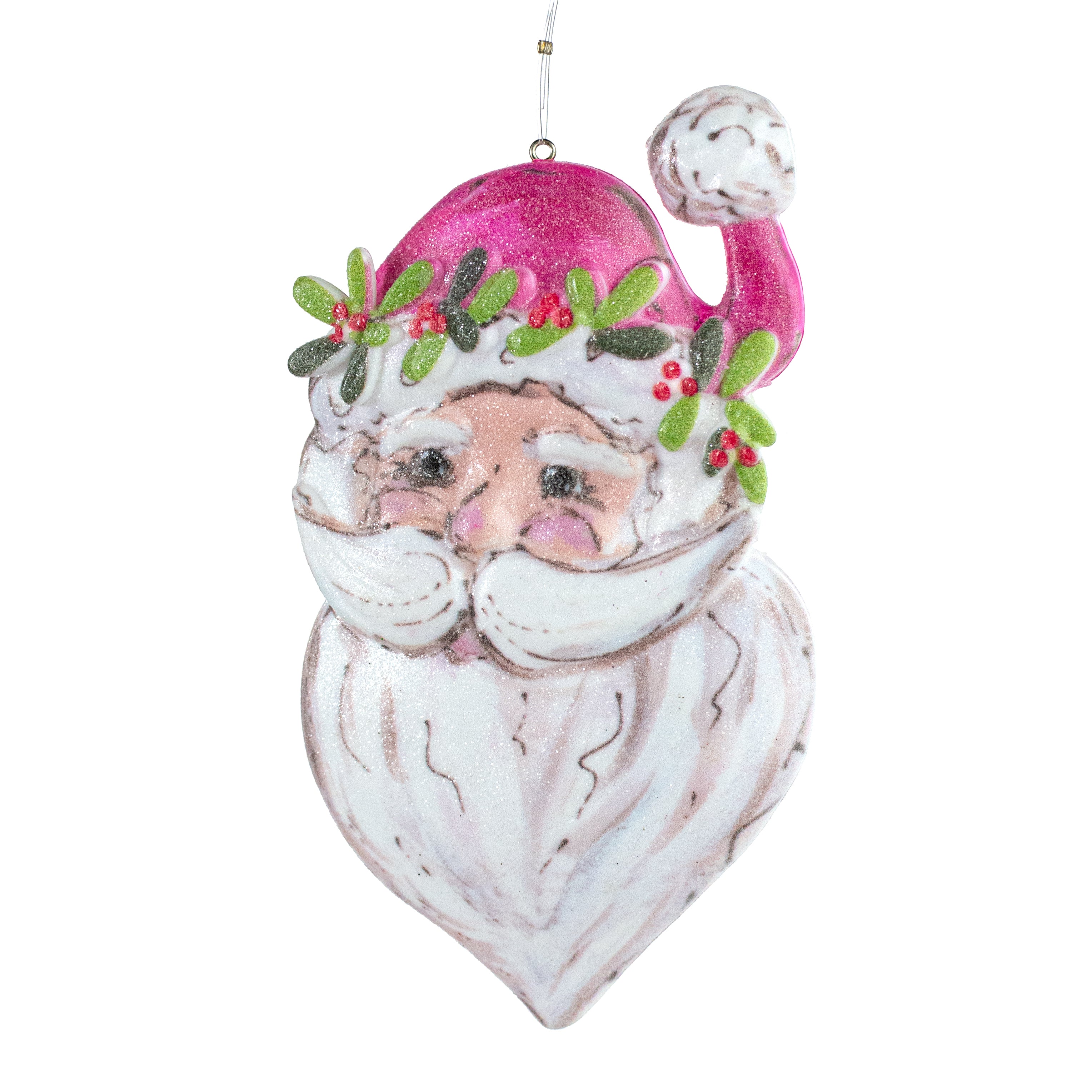 5.5" Glittered Pink Santa Head Ornament Item Number: 4416368