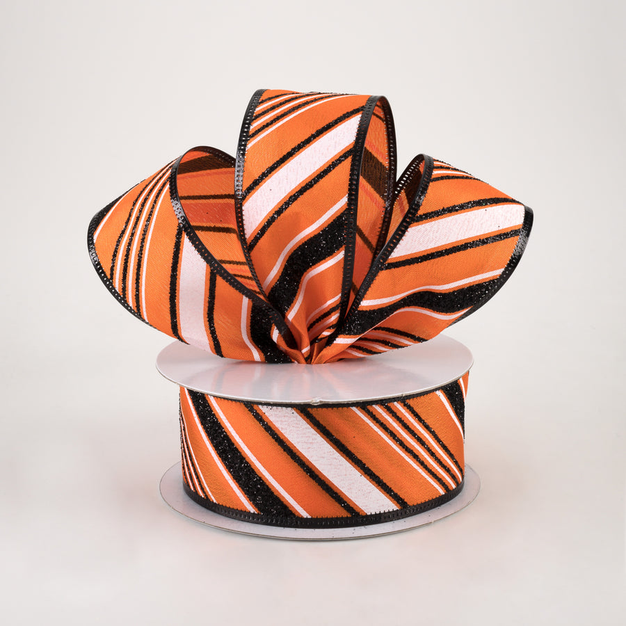 1.5" Glittered Satin Diagonal Stripes Ribbon: Halloween (10 Yards) Lifestyle Photo