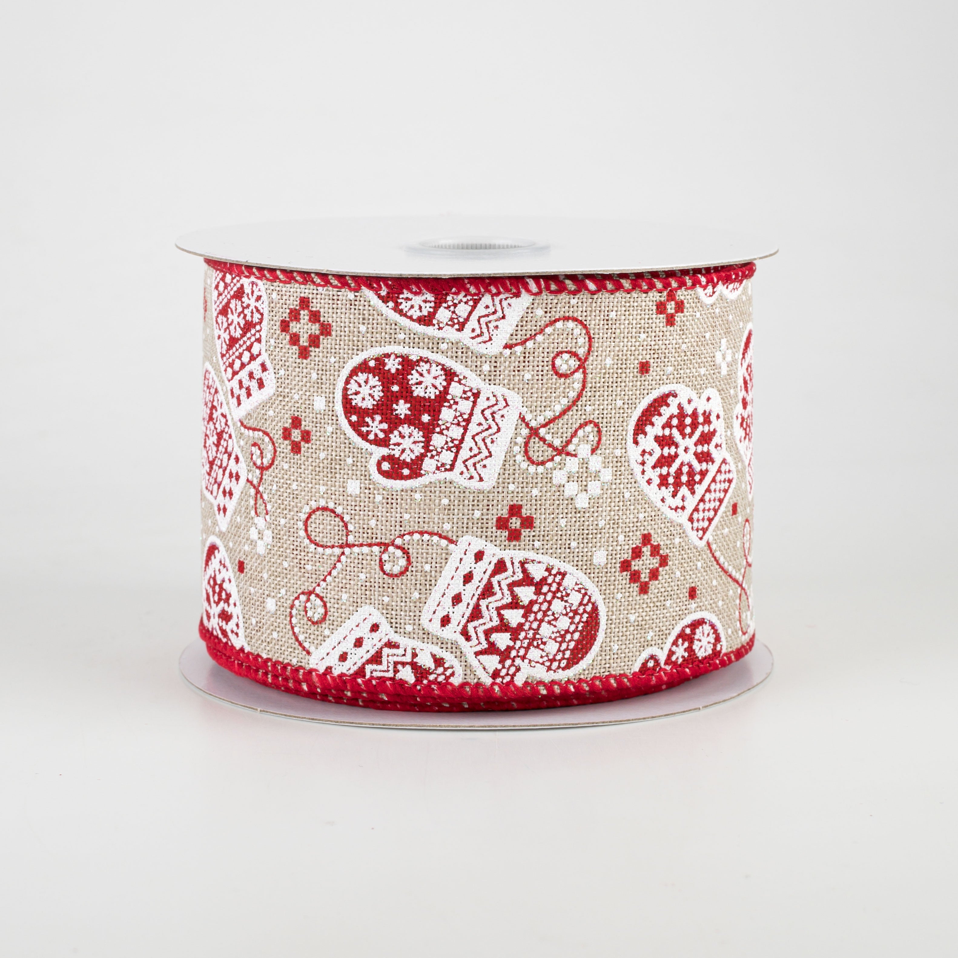 2.5" Glittered Snow Day Mittens: Natural (10 Yards) Item Number: 71039-40-01