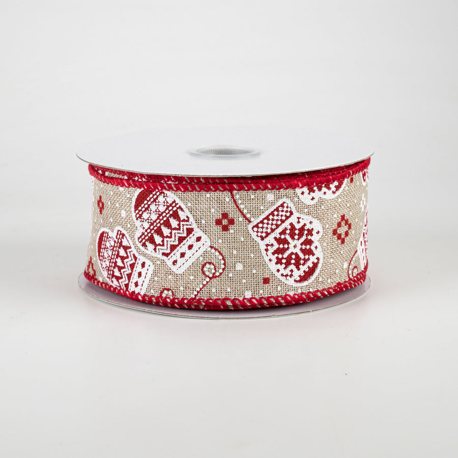 1.5" Glittered Snow Day Mittens: Natural (10 Yards)