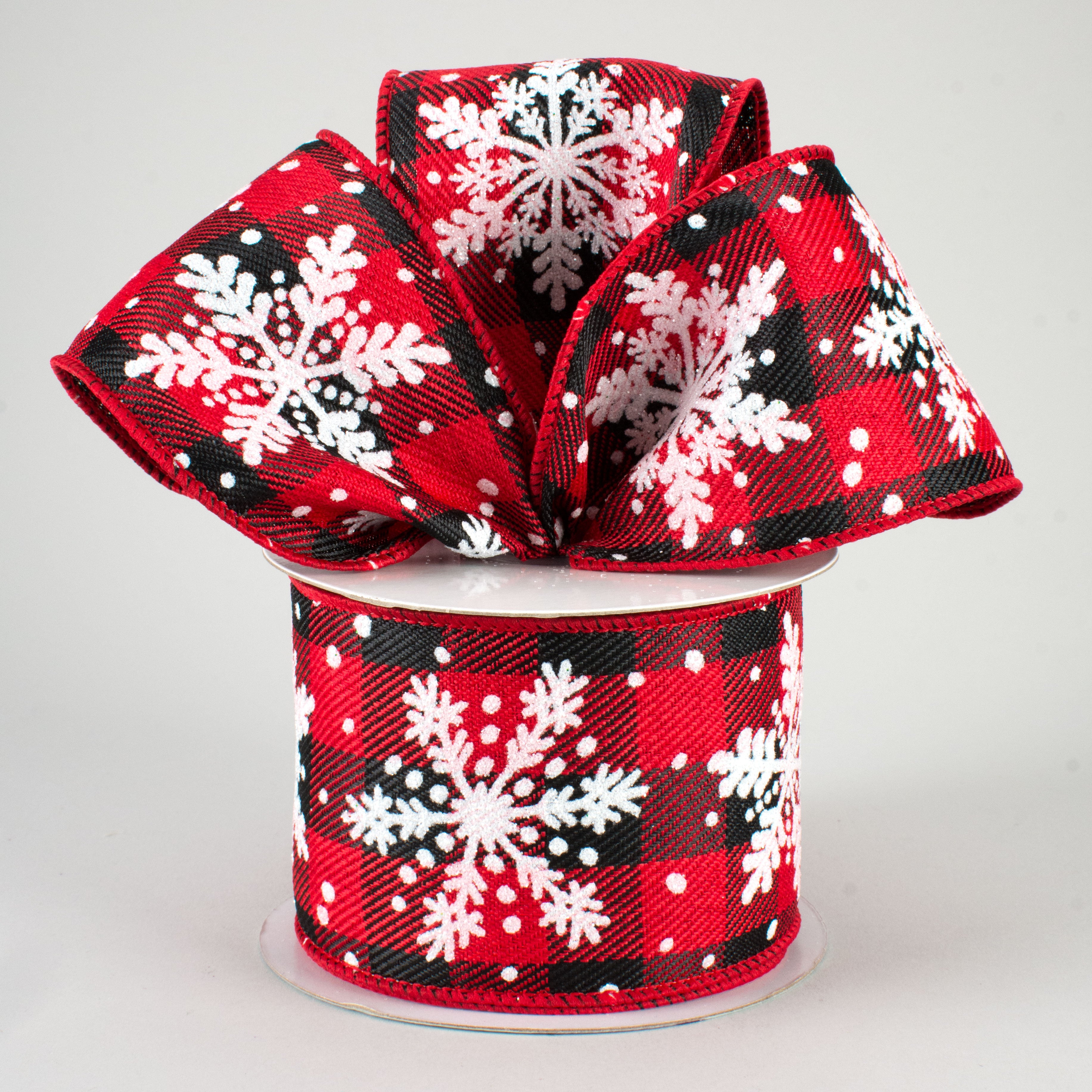 2.5" Glittered Snowflakes Ribbon: Buffalo Plaid (10 Yards) Lifestyle Photo