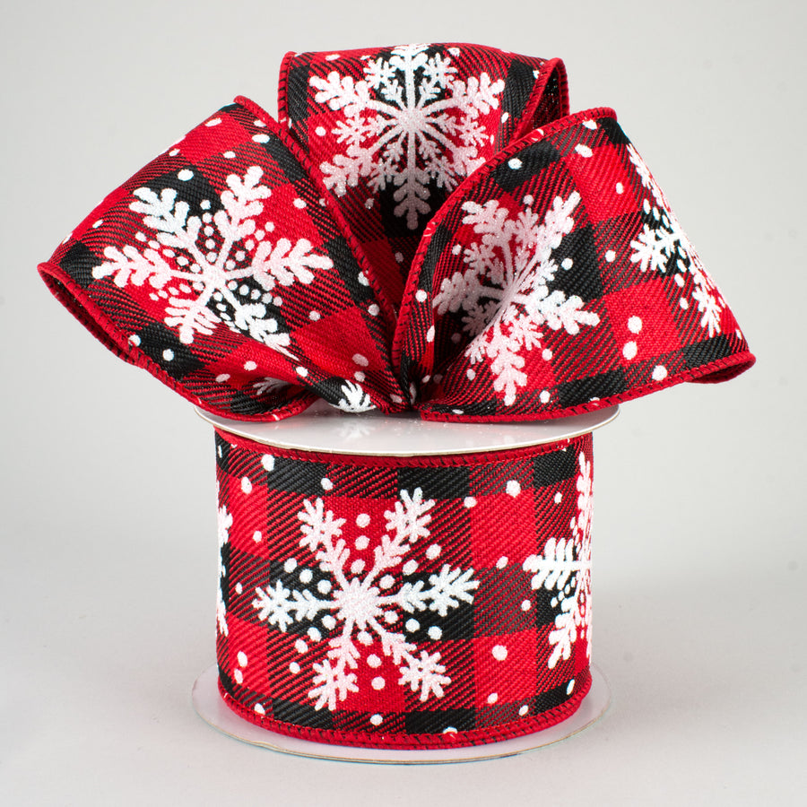 2.5" Glittered Snowflakes Ribbon: Buffalo Plaid (10 Yards) Lifestyle Photo