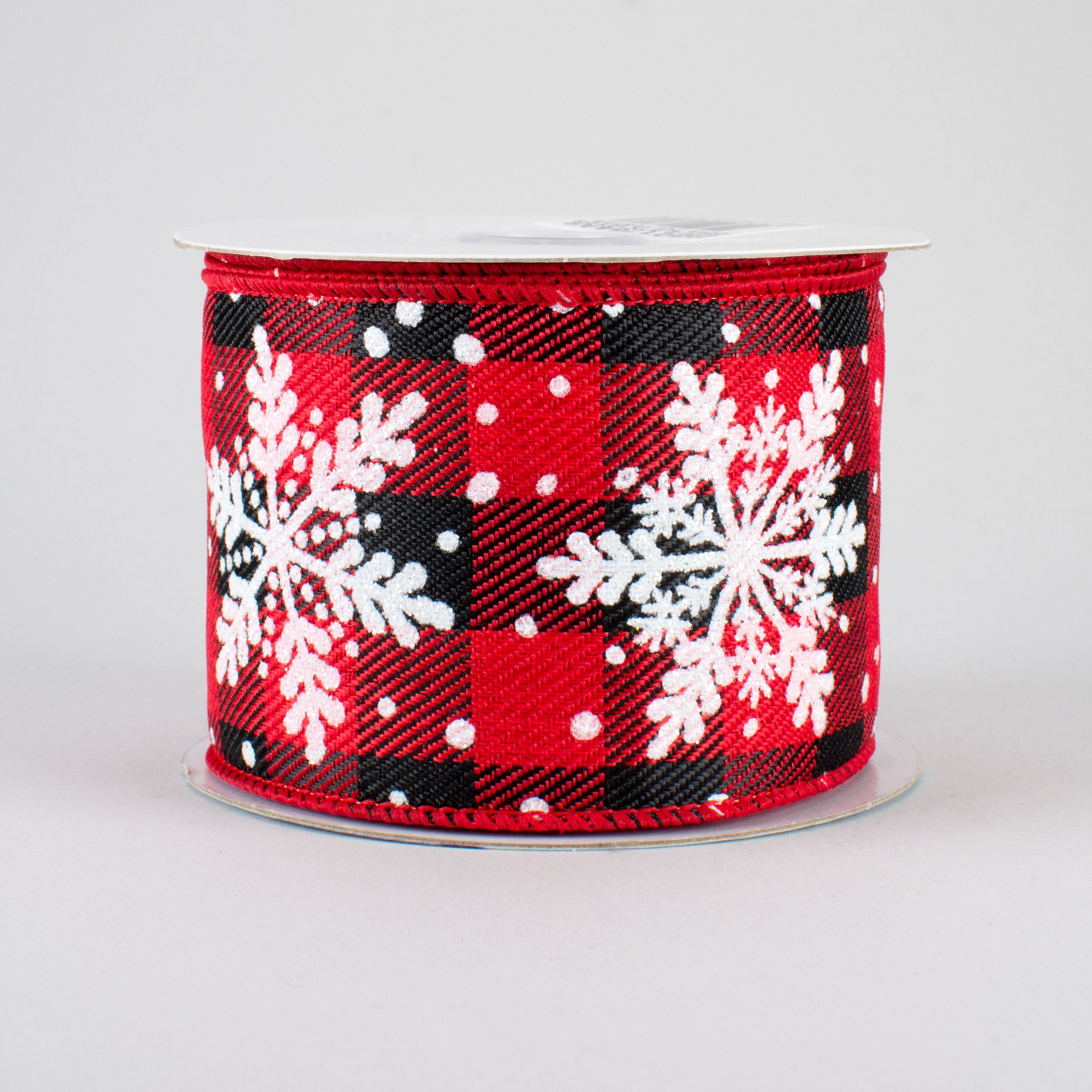 2.5" Glittered Snowflakes Ribbon: Buffalo Plaid (10 Yards)