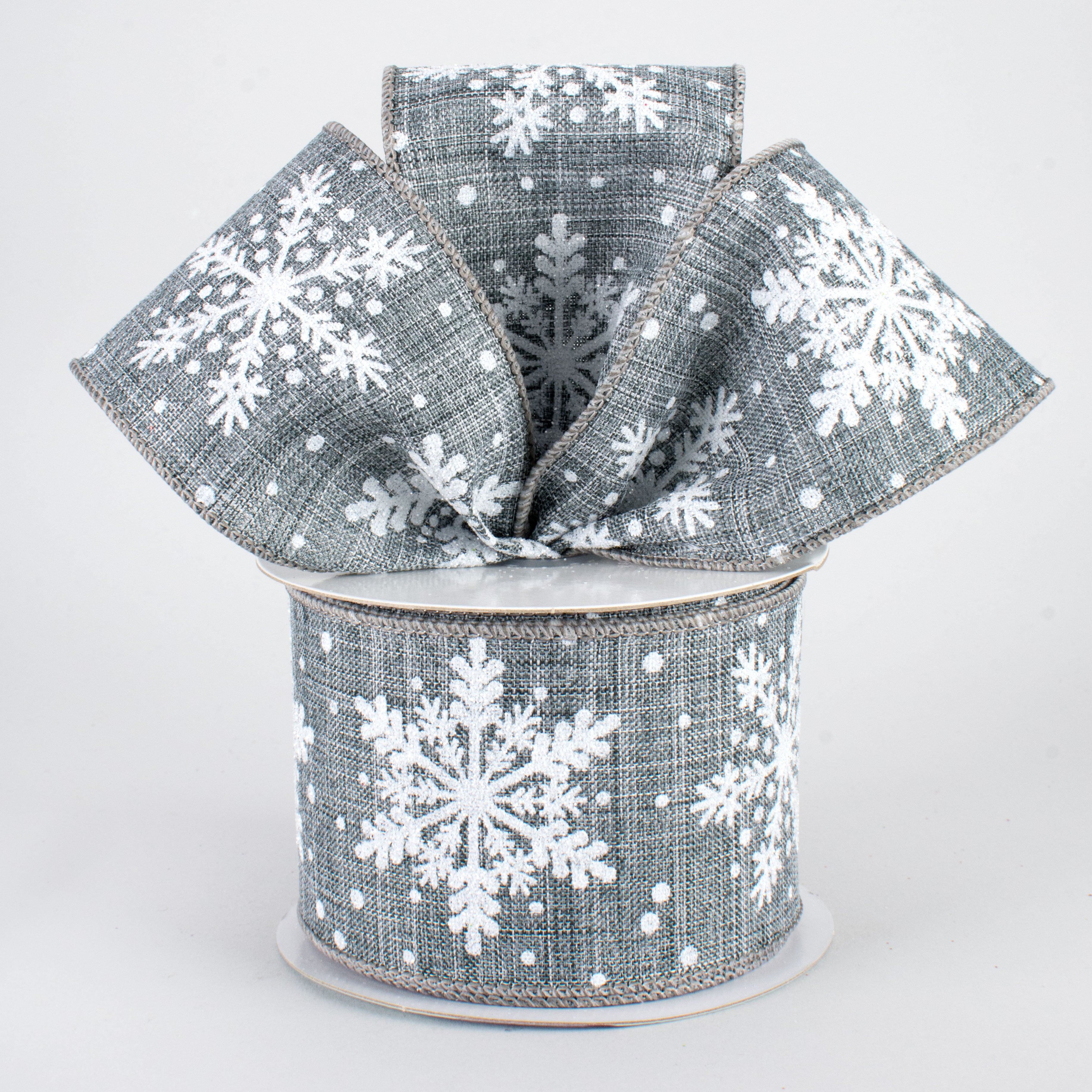2.5" Glittered Snowflakes Ribbon: Grey (10 Yards) Lifestyle Photo