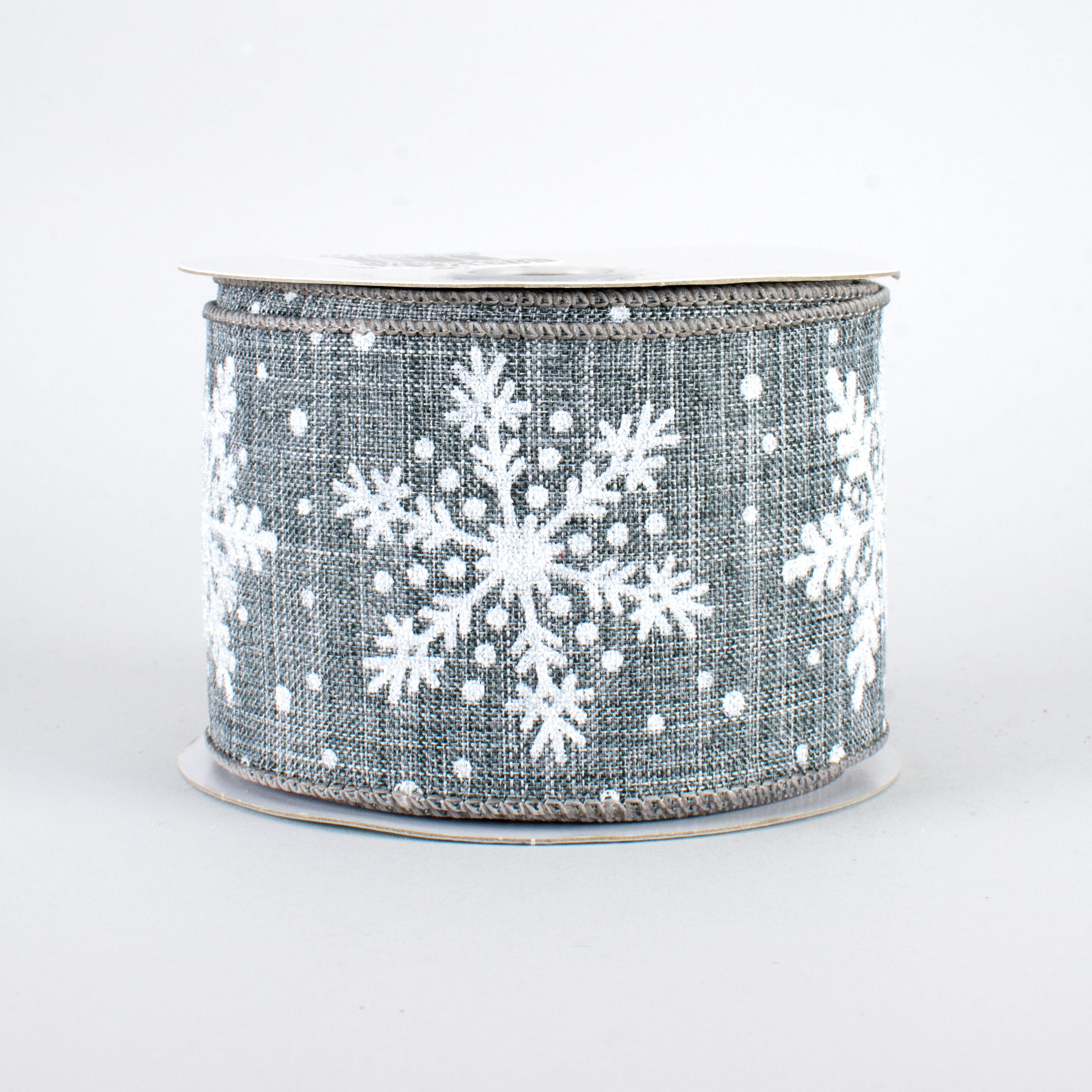 2.5" Glittered Snowflakes Ribbon: Grey (10 Yards)