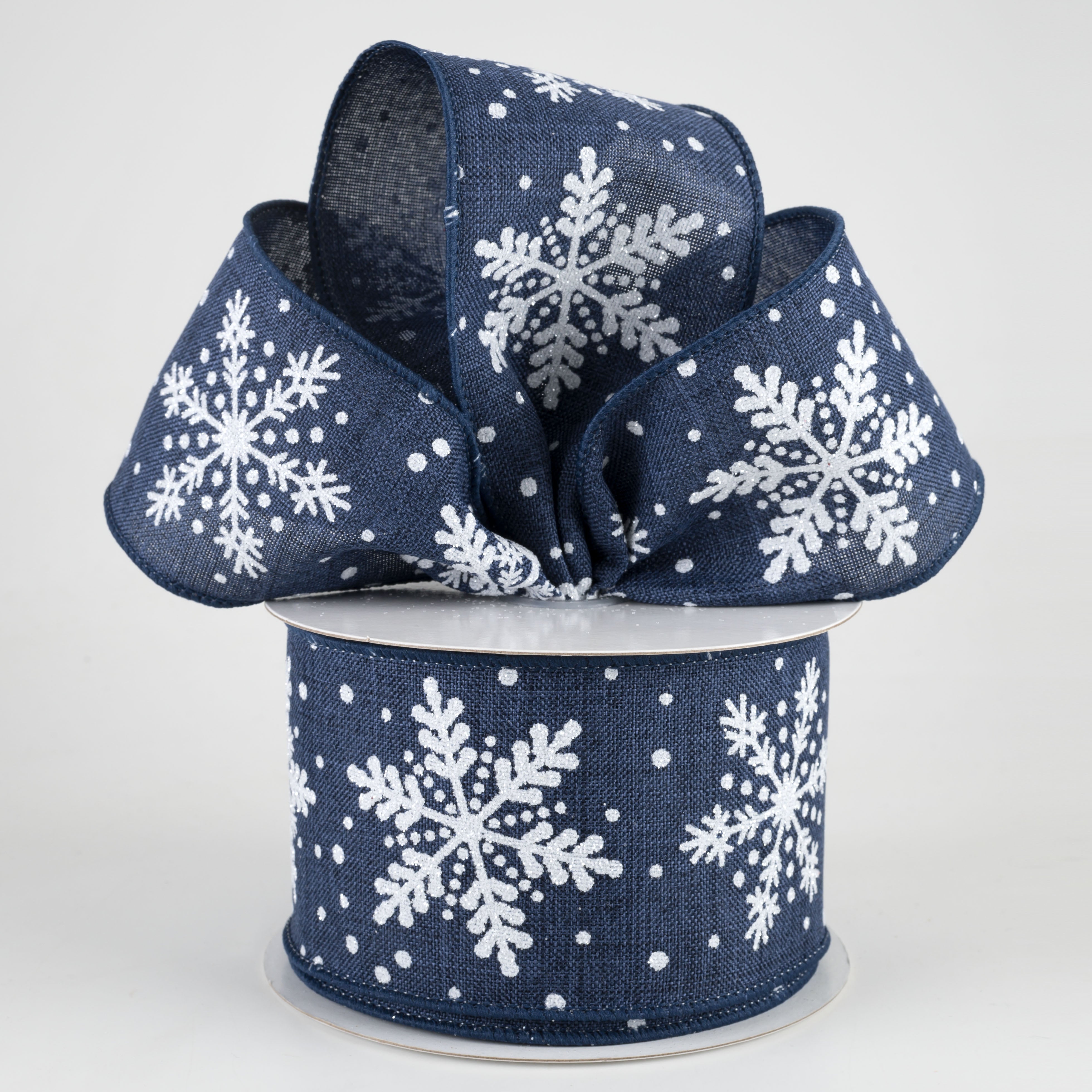 2.5" Glittered Snowflakes Ribbon: Navy Blue (10 Yards) Lifestyle Photo