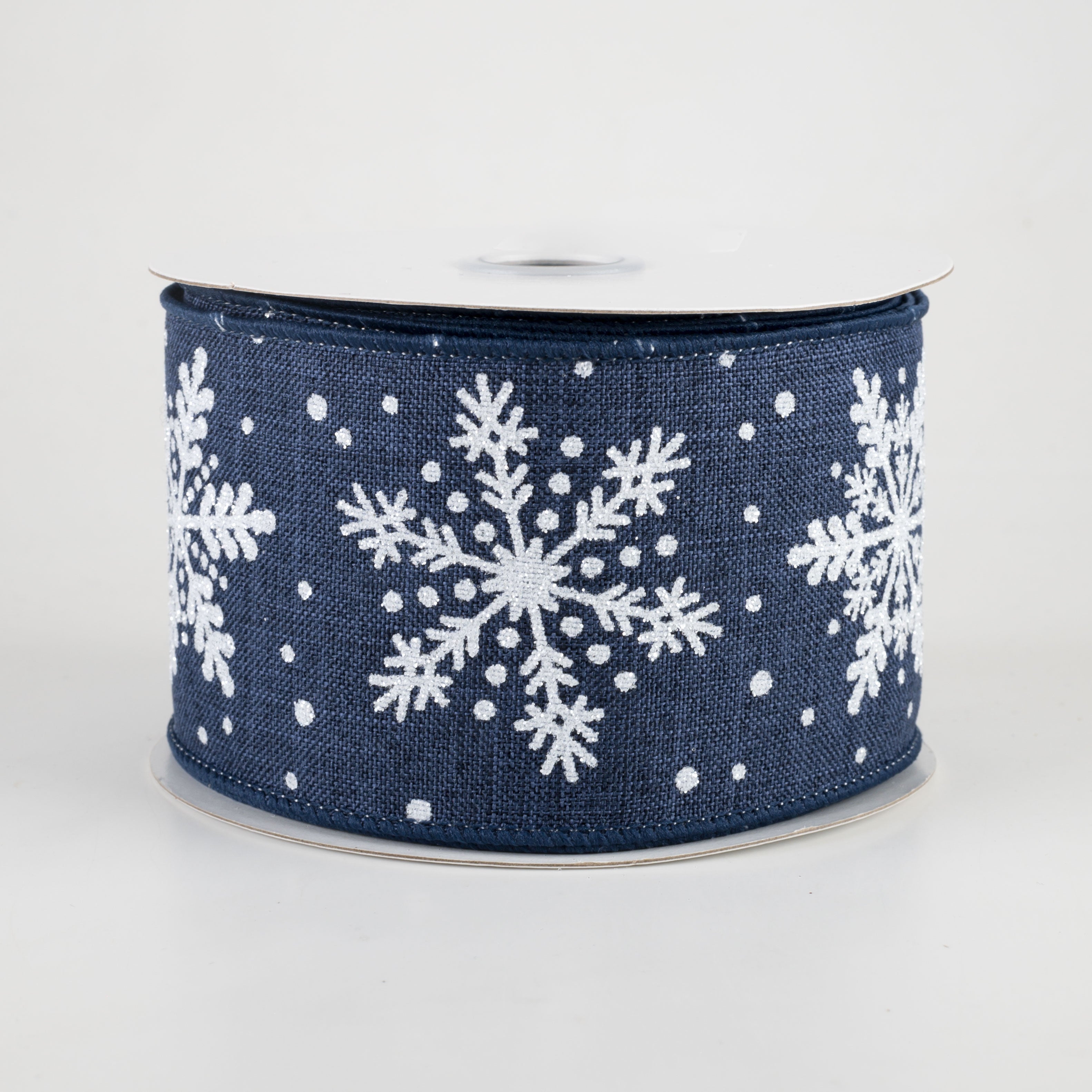 2.5" Glittered Snowflakes Ribbon: Navy Blue (10 Yards)