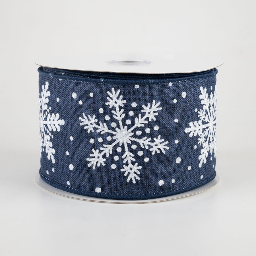 2.5" Glittered Snowflakes Ribbon: Navy Blue (10 Yards)