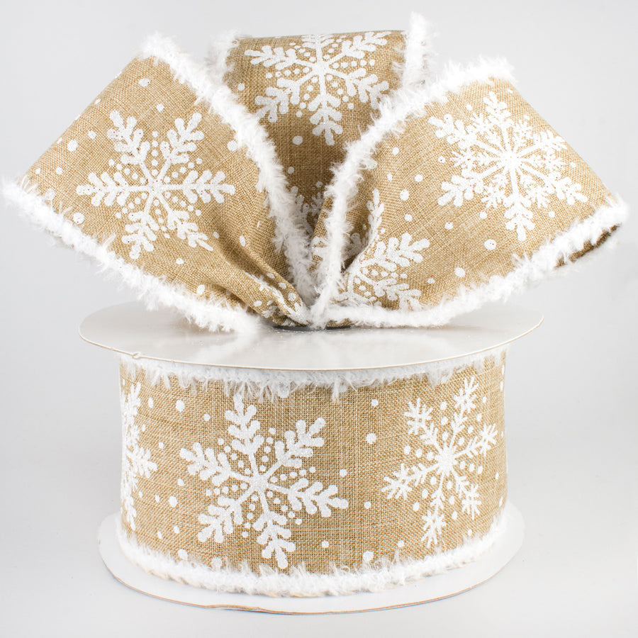 2.5" Glittered Snowflakes Snowdrift Ribbon: Light Beige (10 Yards) Lifestyle Photo