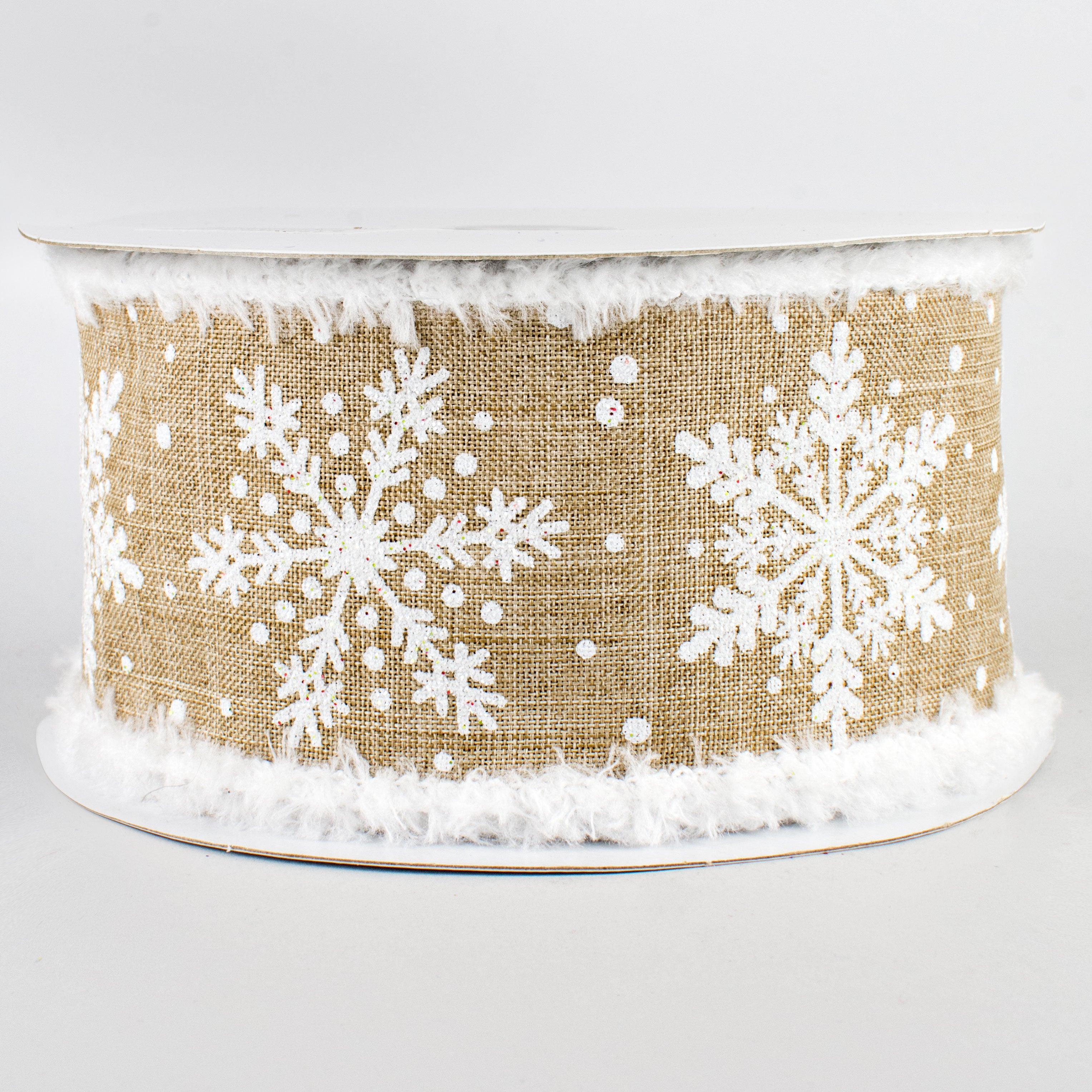 2.5" Glittered Snowflakes Snowdrift Ribbon: Light Beige (10 Yards)