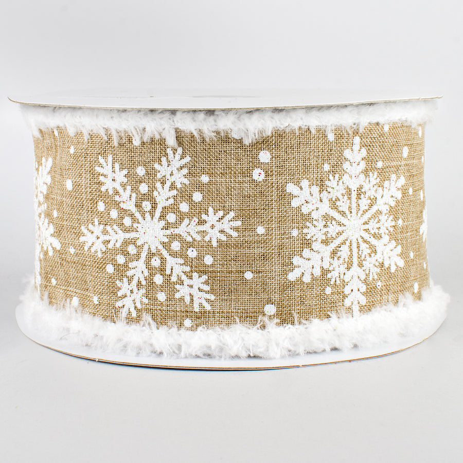 2.5" Glittered Snowflakes Snowdrift Ribbon: Light Beige (10 Yards)