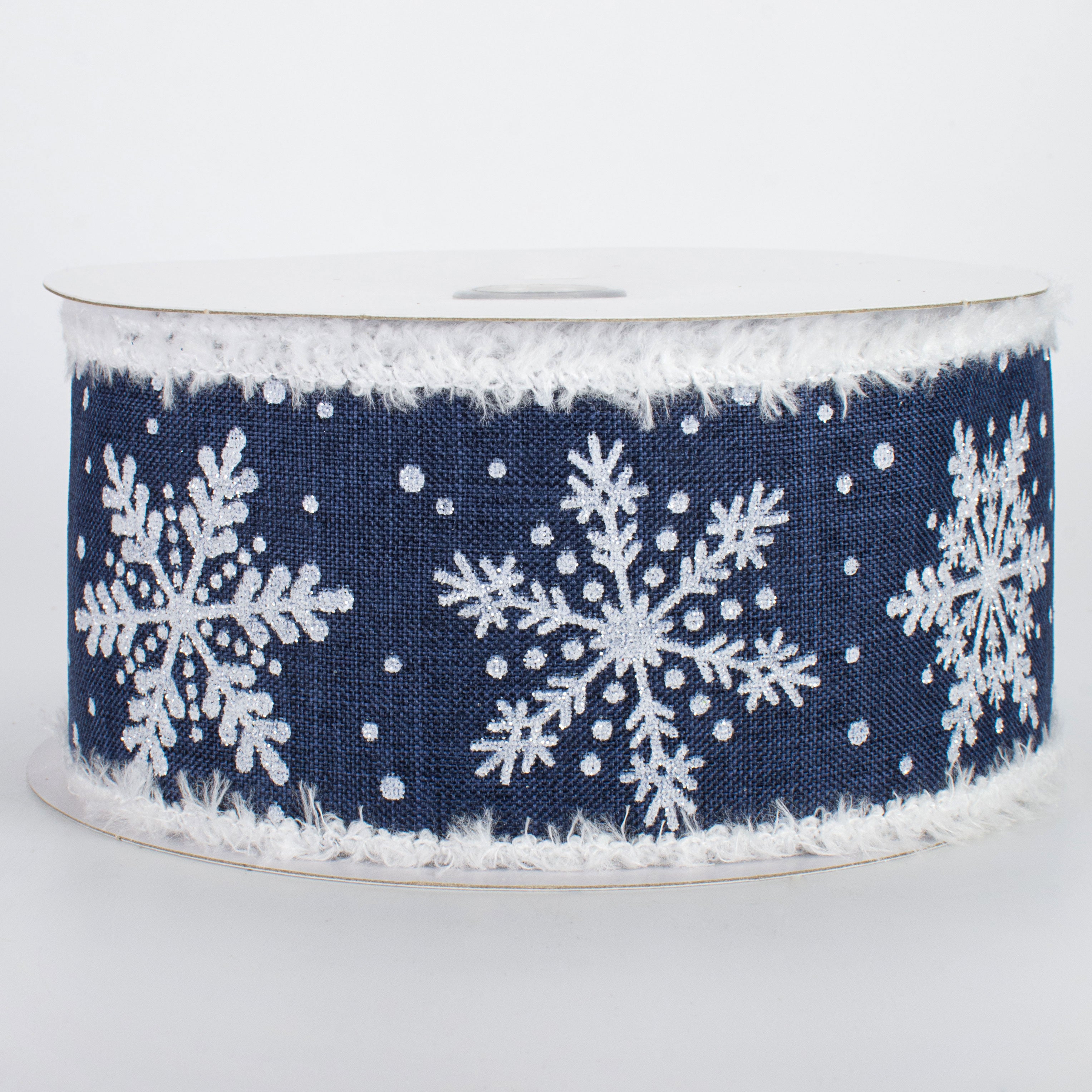 2.5" Glittered Snowflakes Snowdrift Ribbon: Navy Blue (10 Yards)