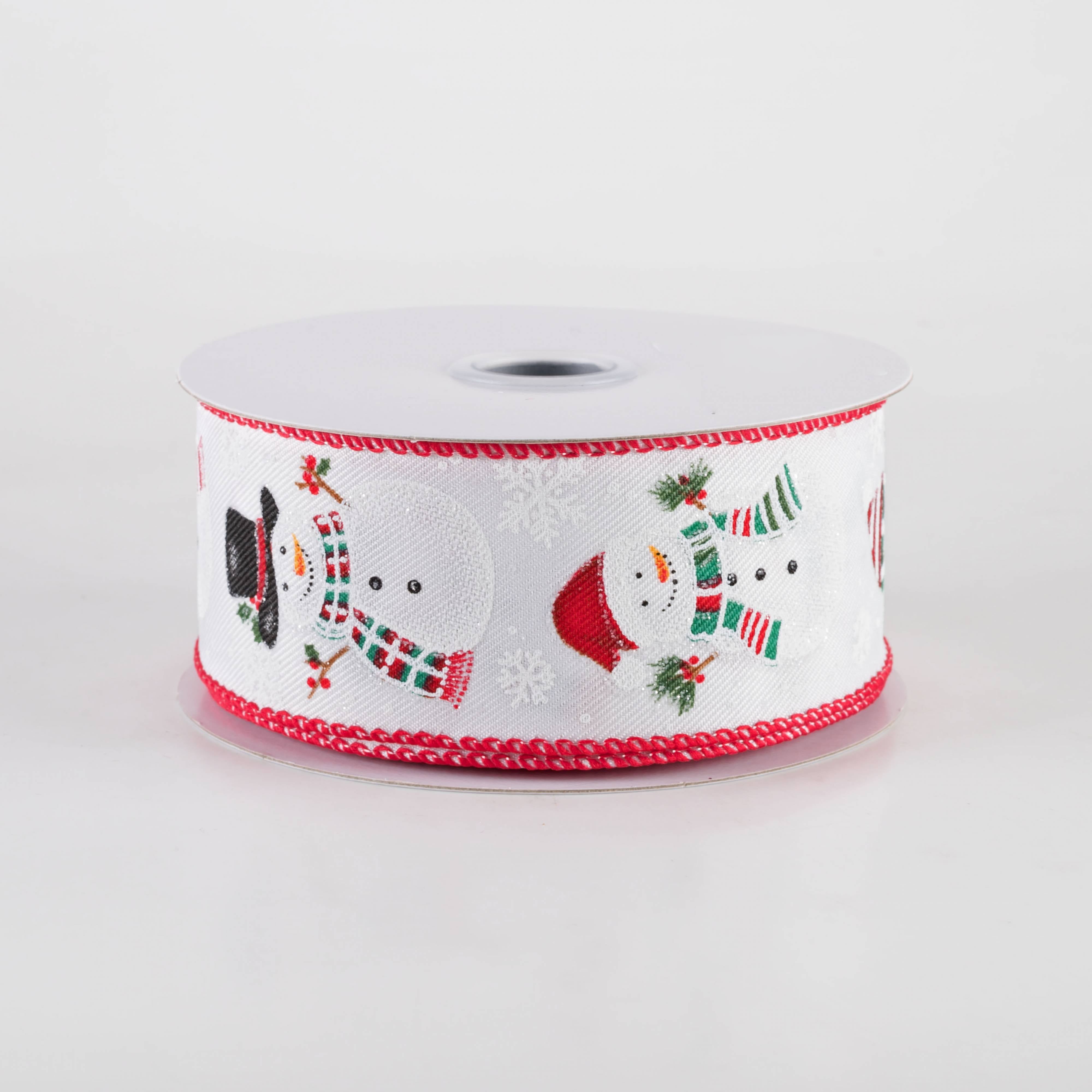 1.5" Glittered Snowman Diagonal Weave Ribbon: White (10 Yards) Item Number: RGF136127