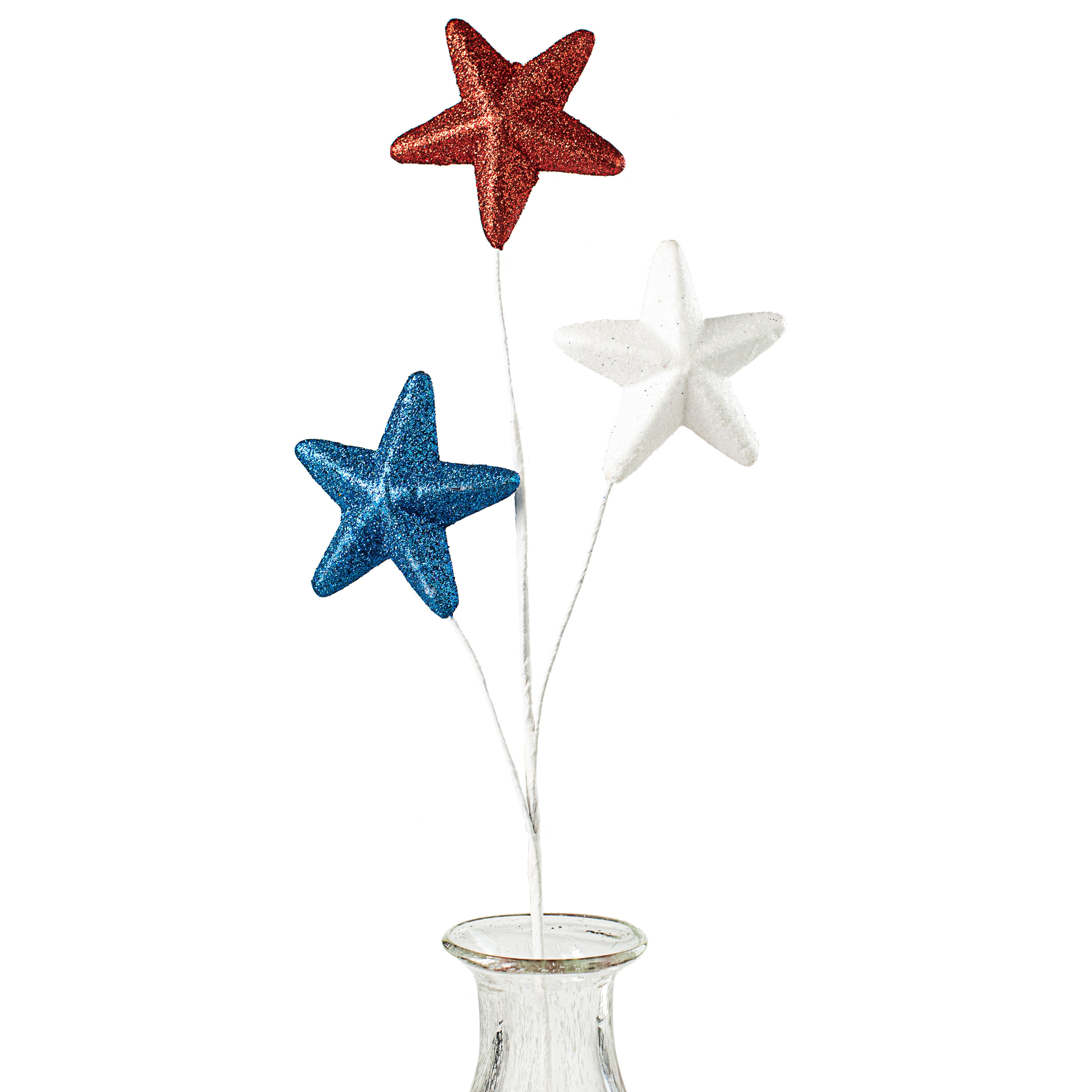 29" Glittered Solid Star Spray: Red, White, Blue Item Number: HJ0036