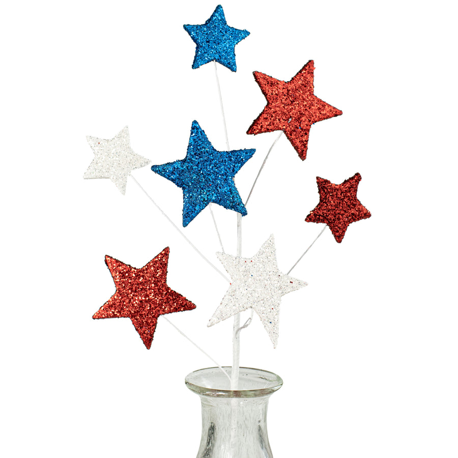 24" Glittered Star Spray: Red, White, Blue Item Number: HJ1030