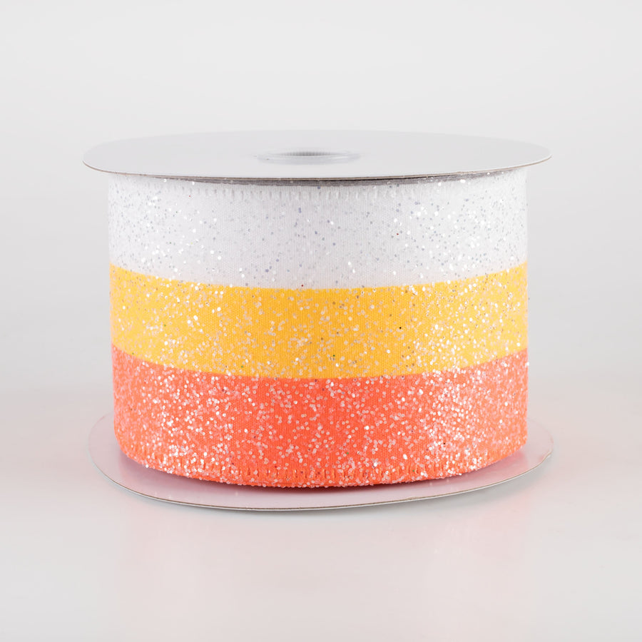 2.5" Glittered Stripes Ribbon: Candy Corn Hues (10 Yards) Item Number: 56421-40-01