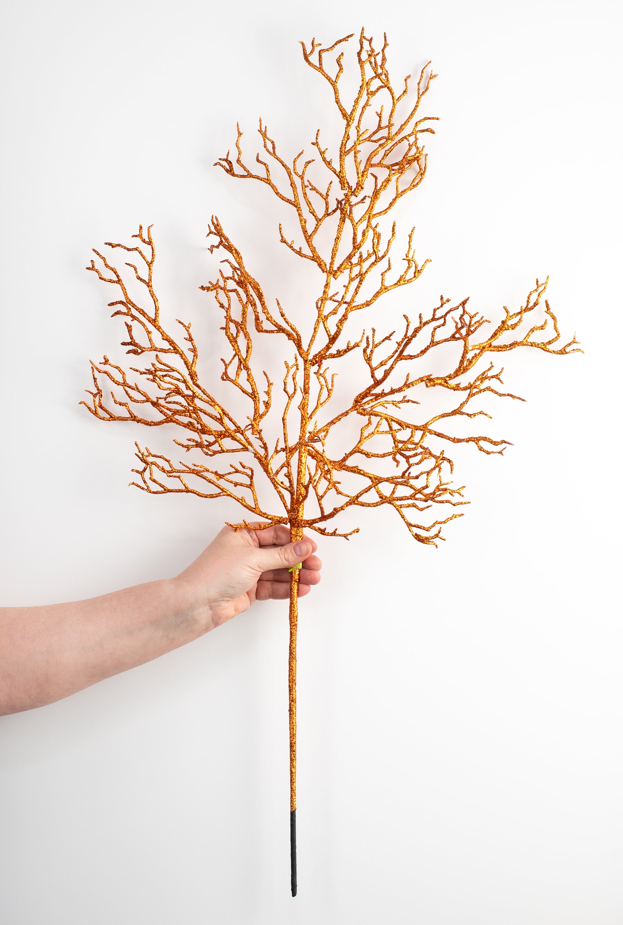 32" Glittered Twig Branch Spray: Orange detail photo 3