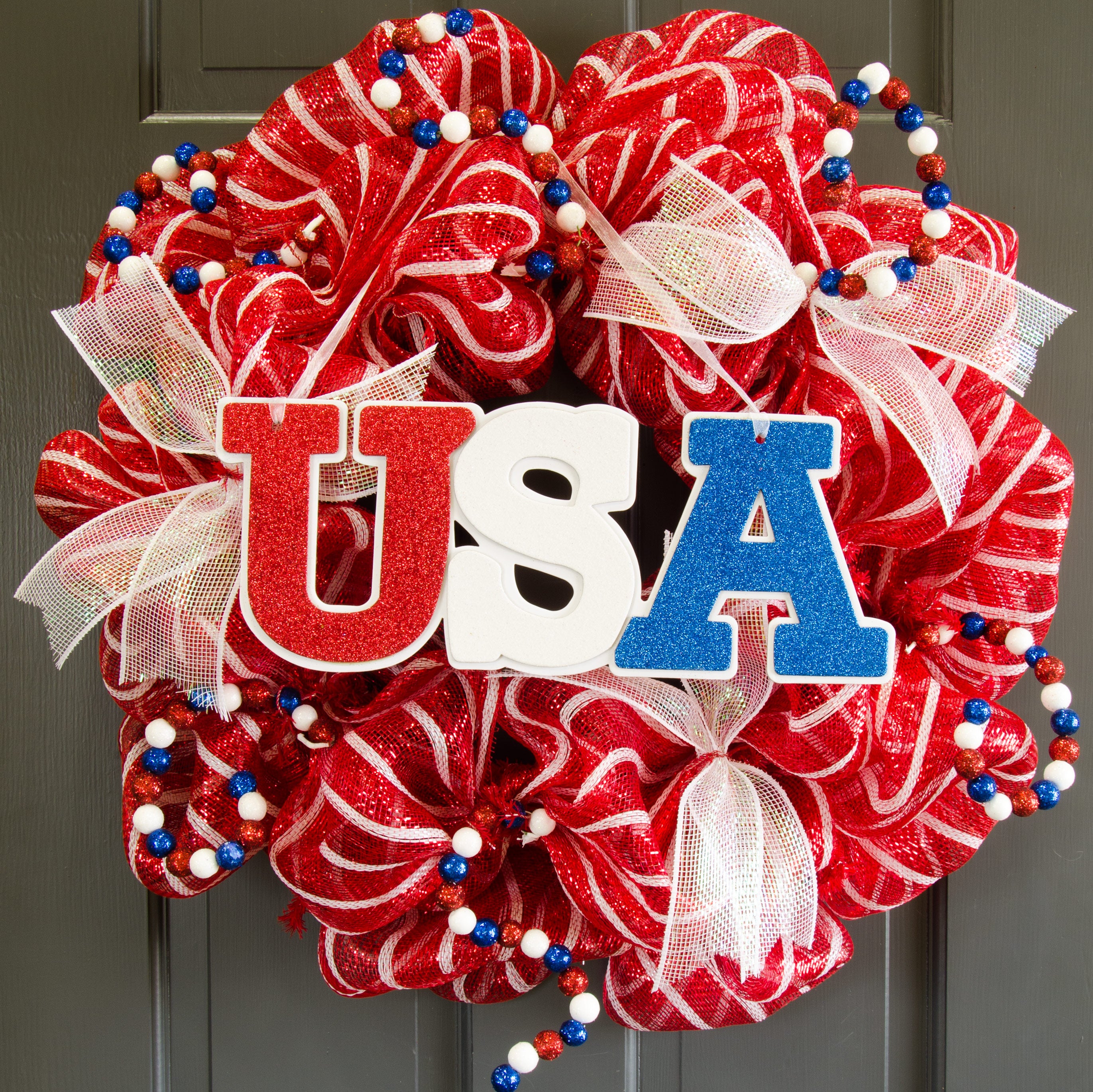14" Glittered USA Word Sign: Red, White & Blue Lifestyle Photo