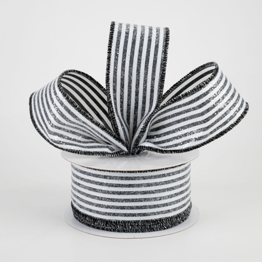 1.5" Glittered Vertical Stripes Ribbon: Black & White (10 Yards) Lifestyle Photo
