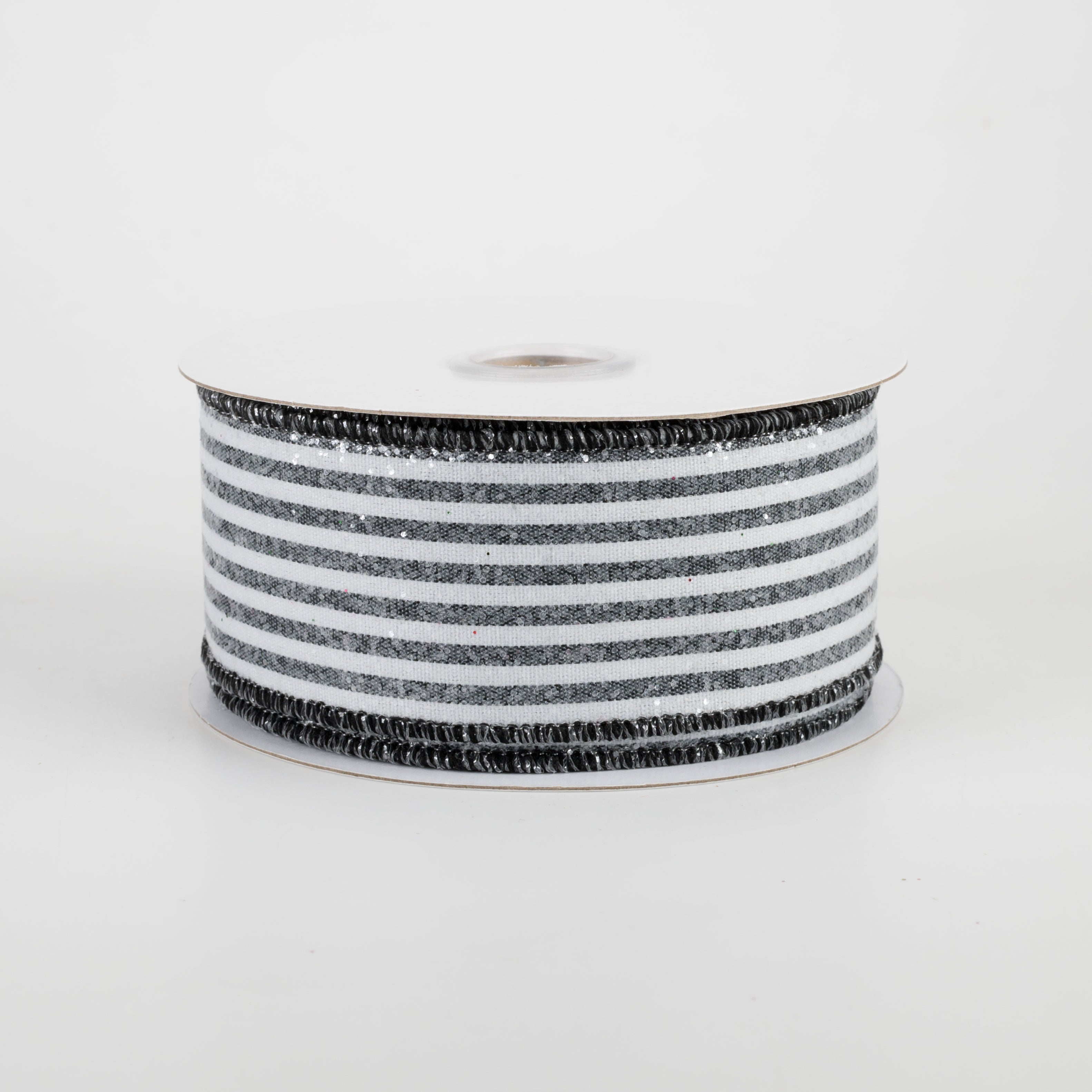 1.5" Glittered Vertical Stripes Ribbon: Black & White (10 Yards)
