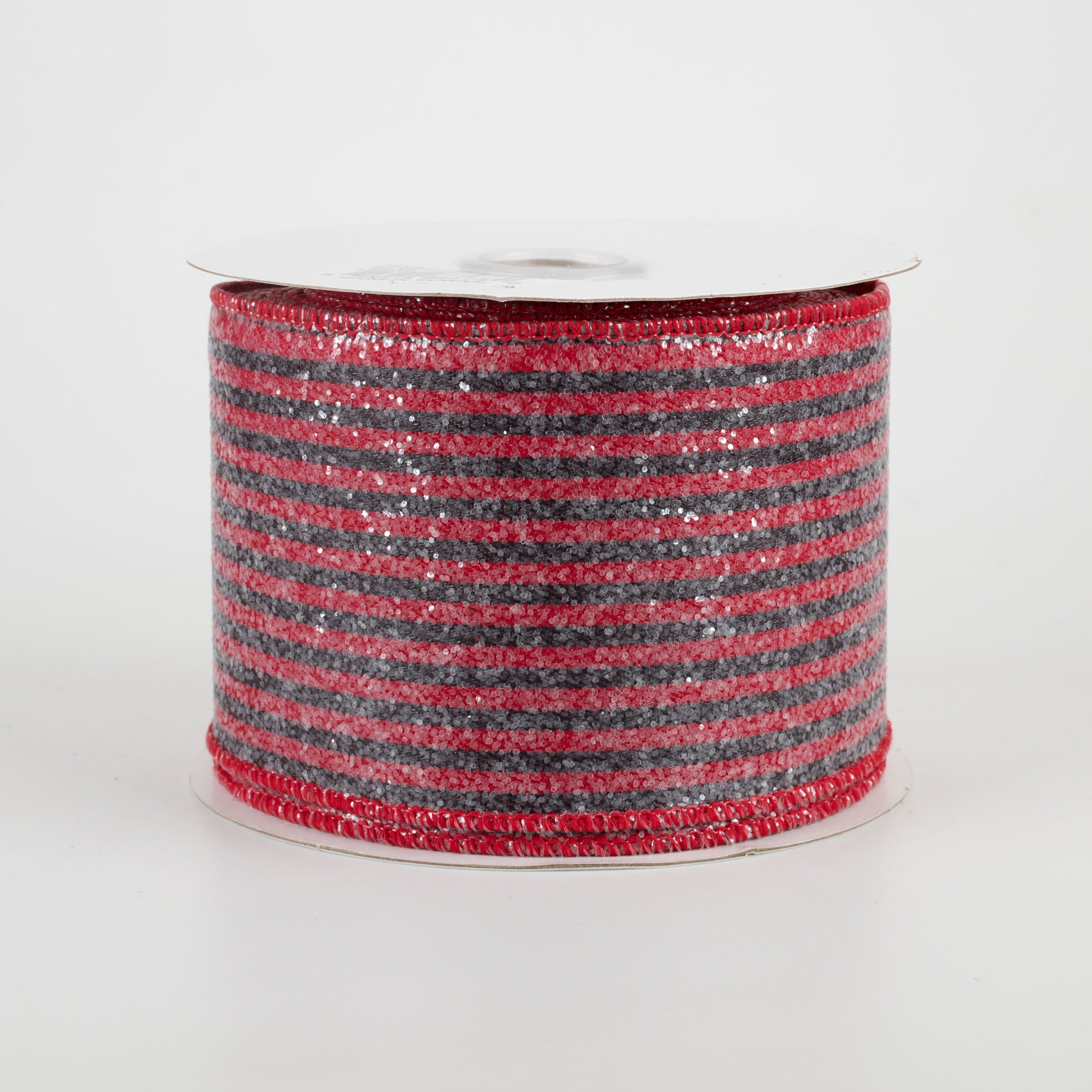 2.5" Glittered Vertical Stripes Ribbon: Red & Black (10 Yards)
