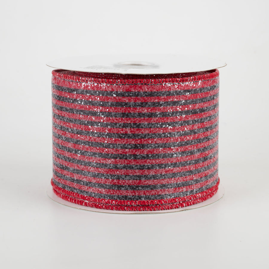 2.5" Glittered Vertical Stripes Ribbon: Red & Black (10 Yards)