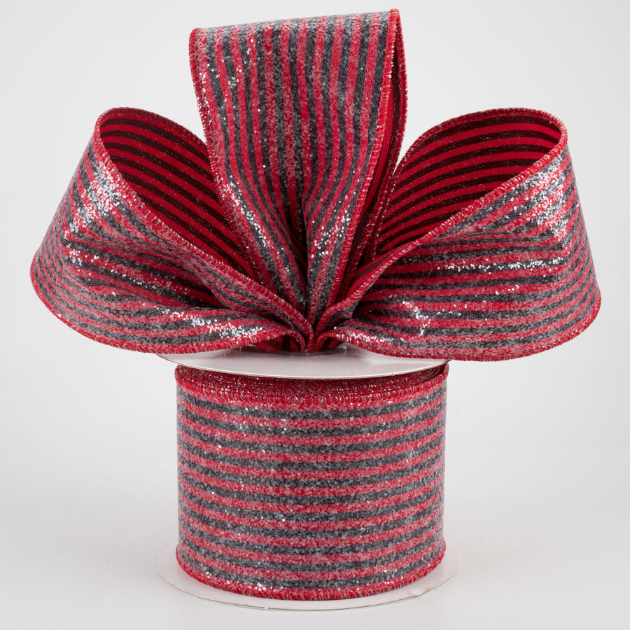 2.5" Glittered Vertical Stripes Ribbon: Red & Black (10 Yards) Lifestyle Photo