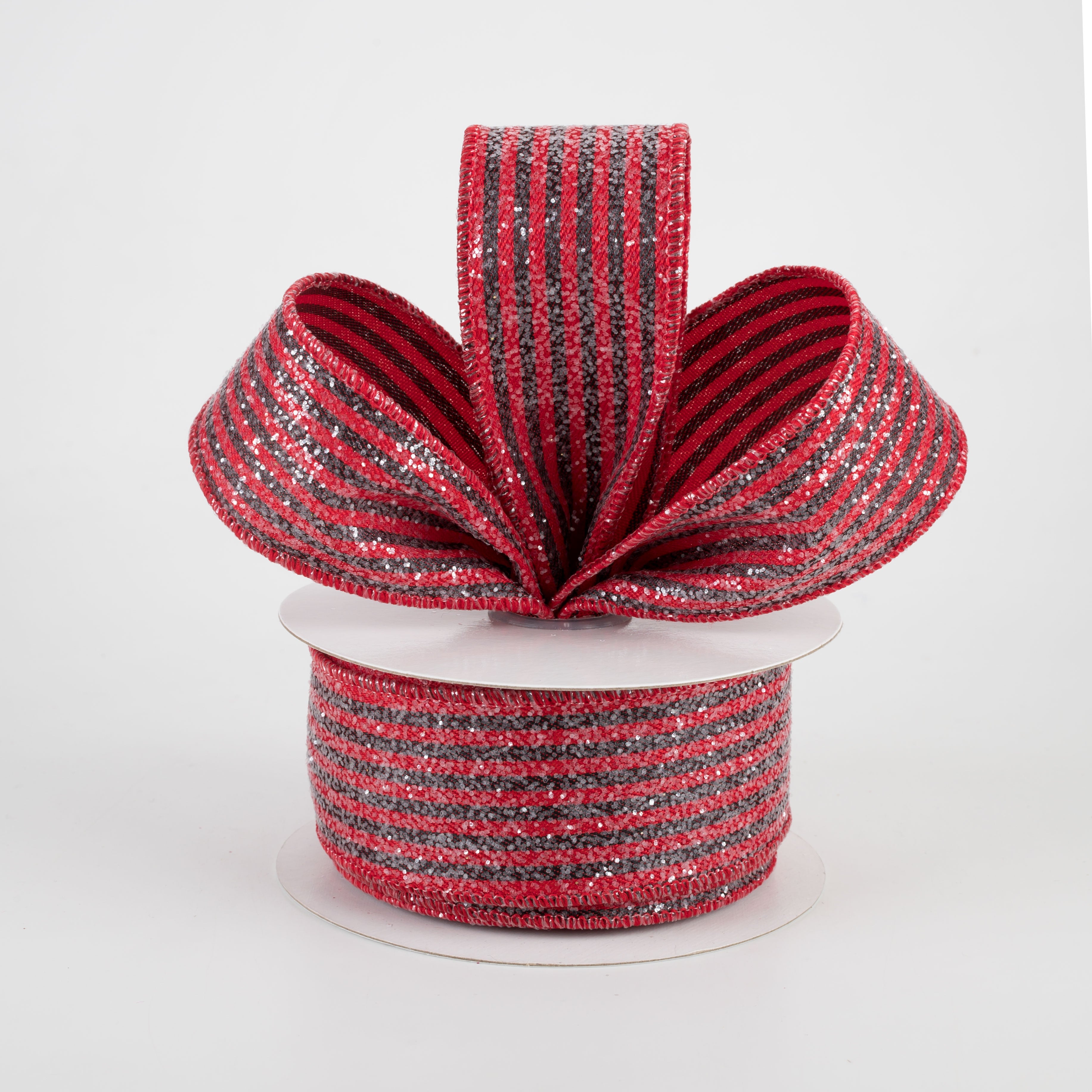 1.5" Glittered Vertical Stripes Ribbon: Red & Black (10 Yards) Lifestyle Photo