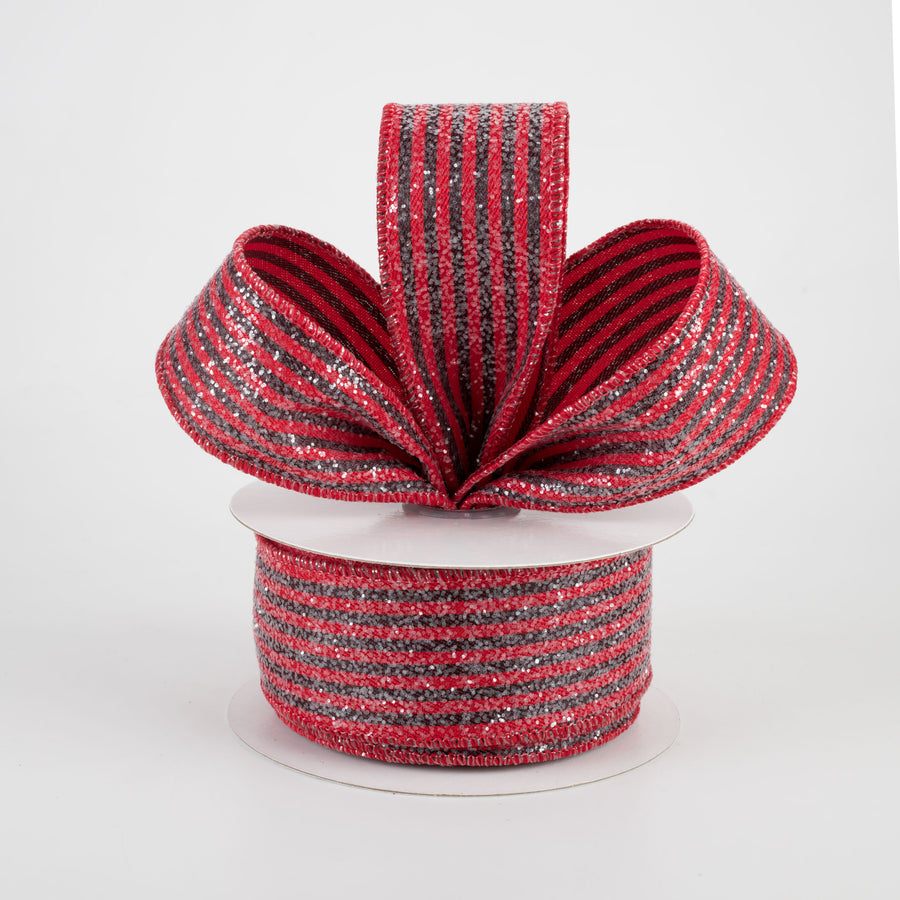 1.5" Glittered Vertical Stripes Ribbon: Red & Black (10 Yards) Lifestyle Photo