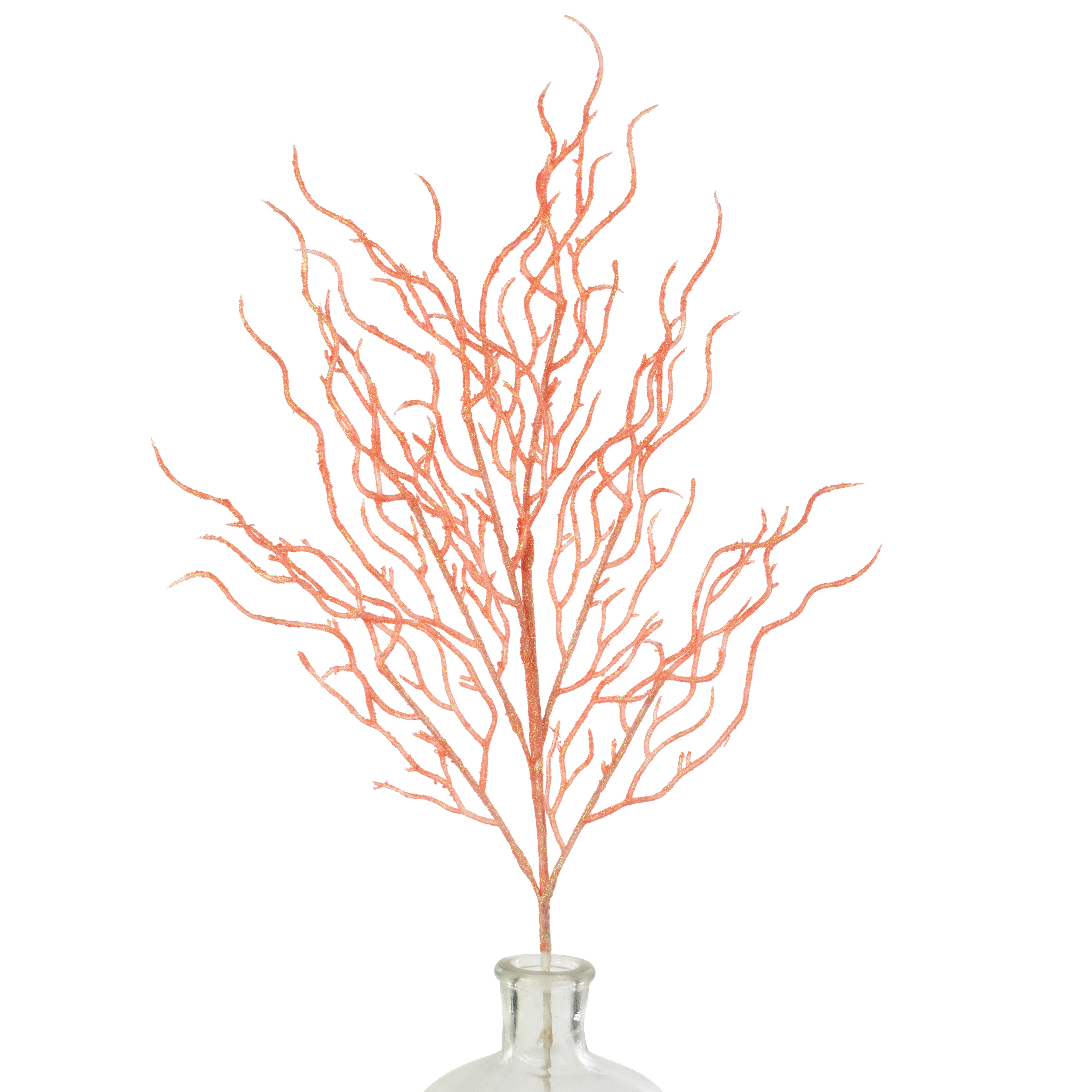 29" Glittered Wild Twig Spray: Coral Pink Iridescent Item Number: XS240422