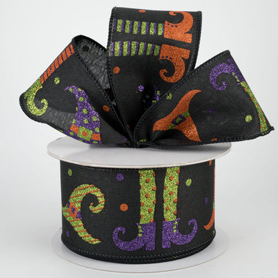 2.5" Glittered Witch Hats & Legs Ribbon: Black (10 Yards) Lifestyle Photo