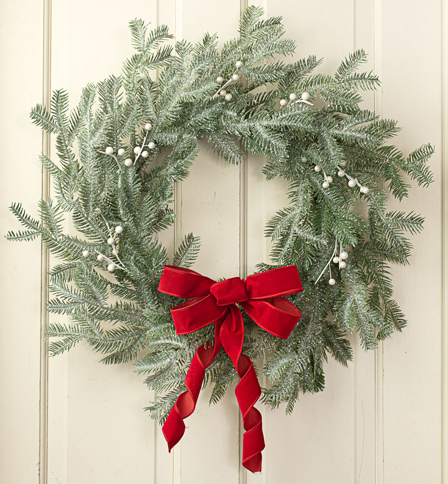24" Glitzy Hemlock Pine Wreath Lifestyle Photo